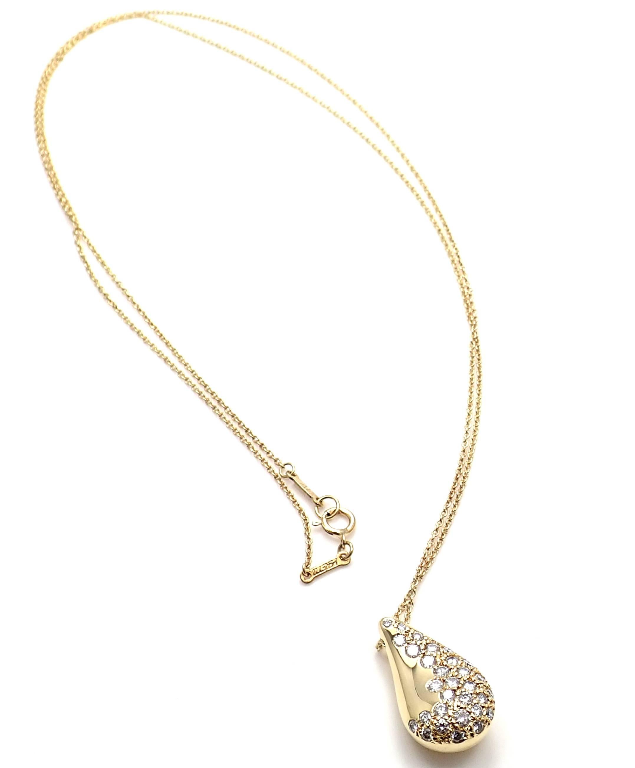 Tiffany & Co. Elsa Peretti Diamond Teardrop Yellow Gold Pendant Necklace 3