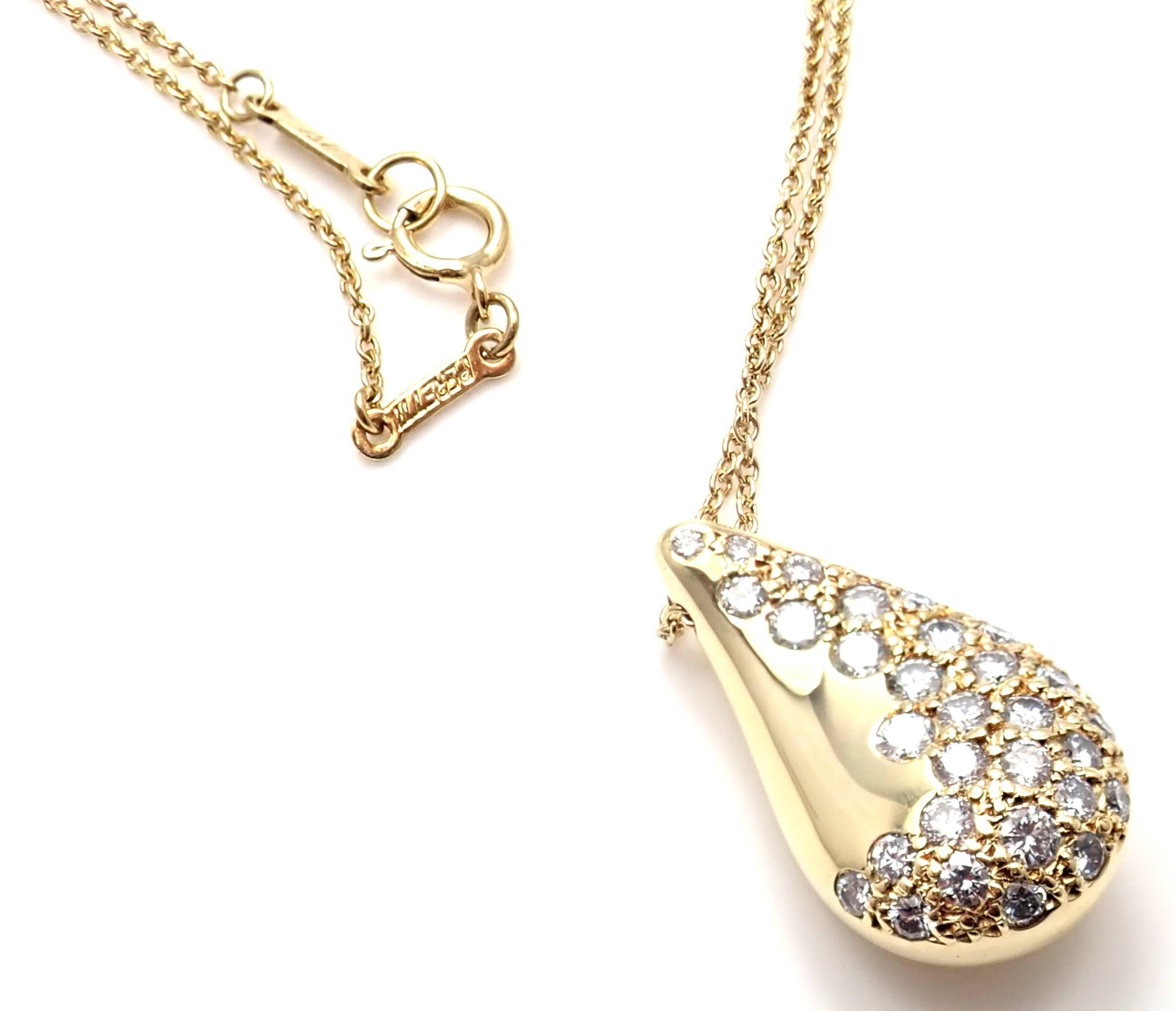 Tiffany & Co. Elsa Peretti Diamond Teardrop Yellow Gold Pendant Necklace 4