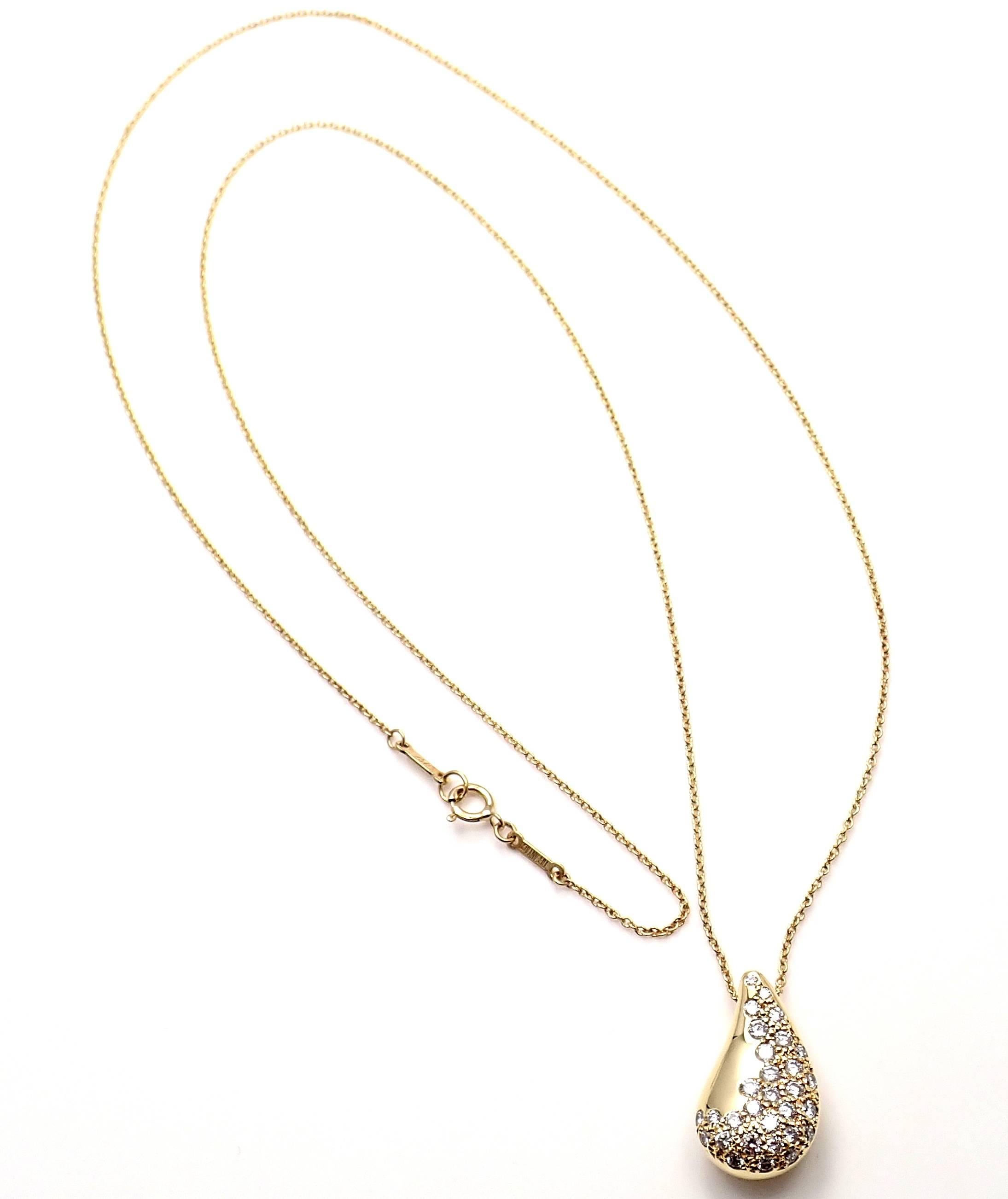 18k Yellow Gold Diamond Teardrop Pendant Necklace by Elsa Peretti for Tiffany & Co. 
With 30 Round brilliant cut diamonds VS1 clarity, E color total weight approx. .90ct
Details: 
Length: 24