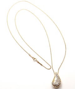 Tiffany & Co. Elsa Peretti Diamond Teardrop Yellow Gold Pendant Necklace