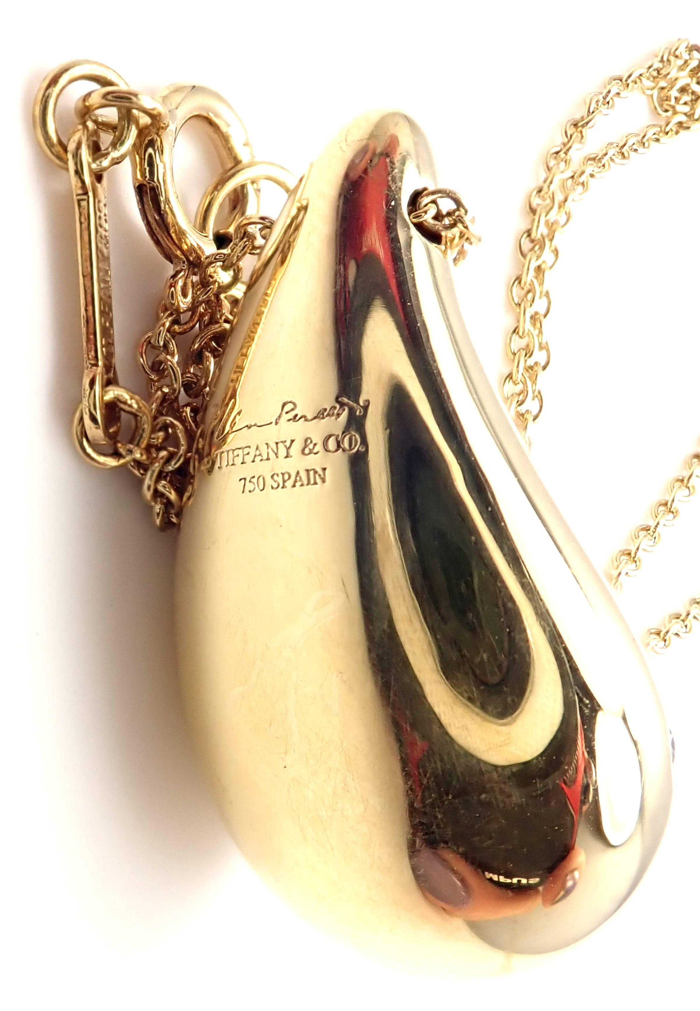 Tiffany & Co. Elsa Peretti Diamond Teardrop Yellow Gold Pendant Necklace In New Condition In Holland, PA