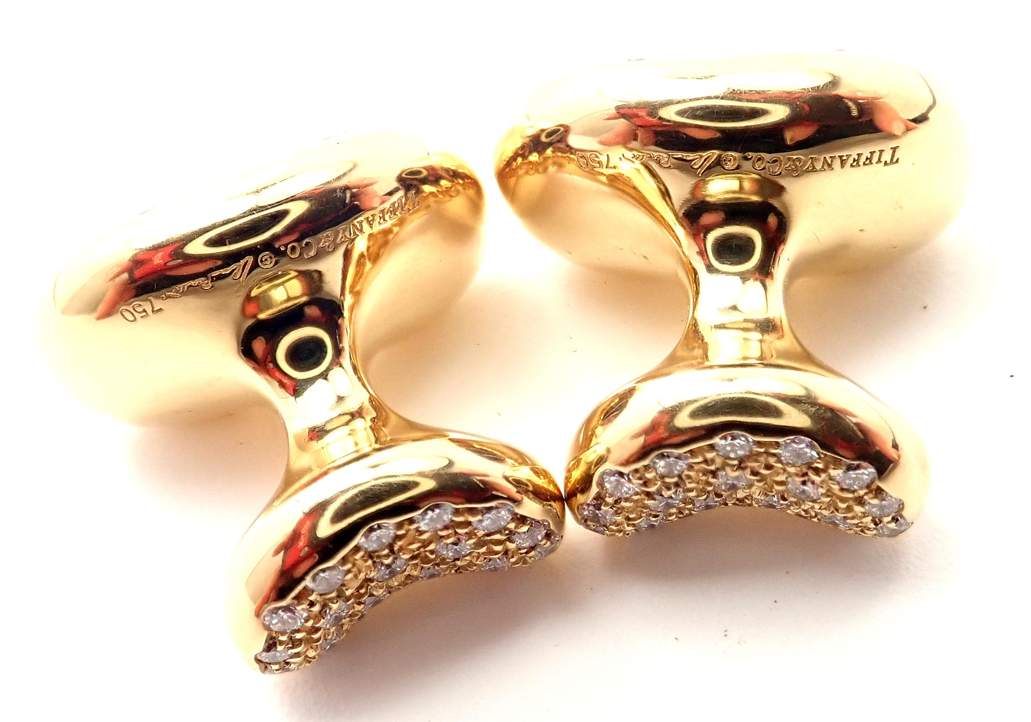Tiffany & Co. Elsa Peretti Diamond Yellow Gold Bean Cufflinks 1