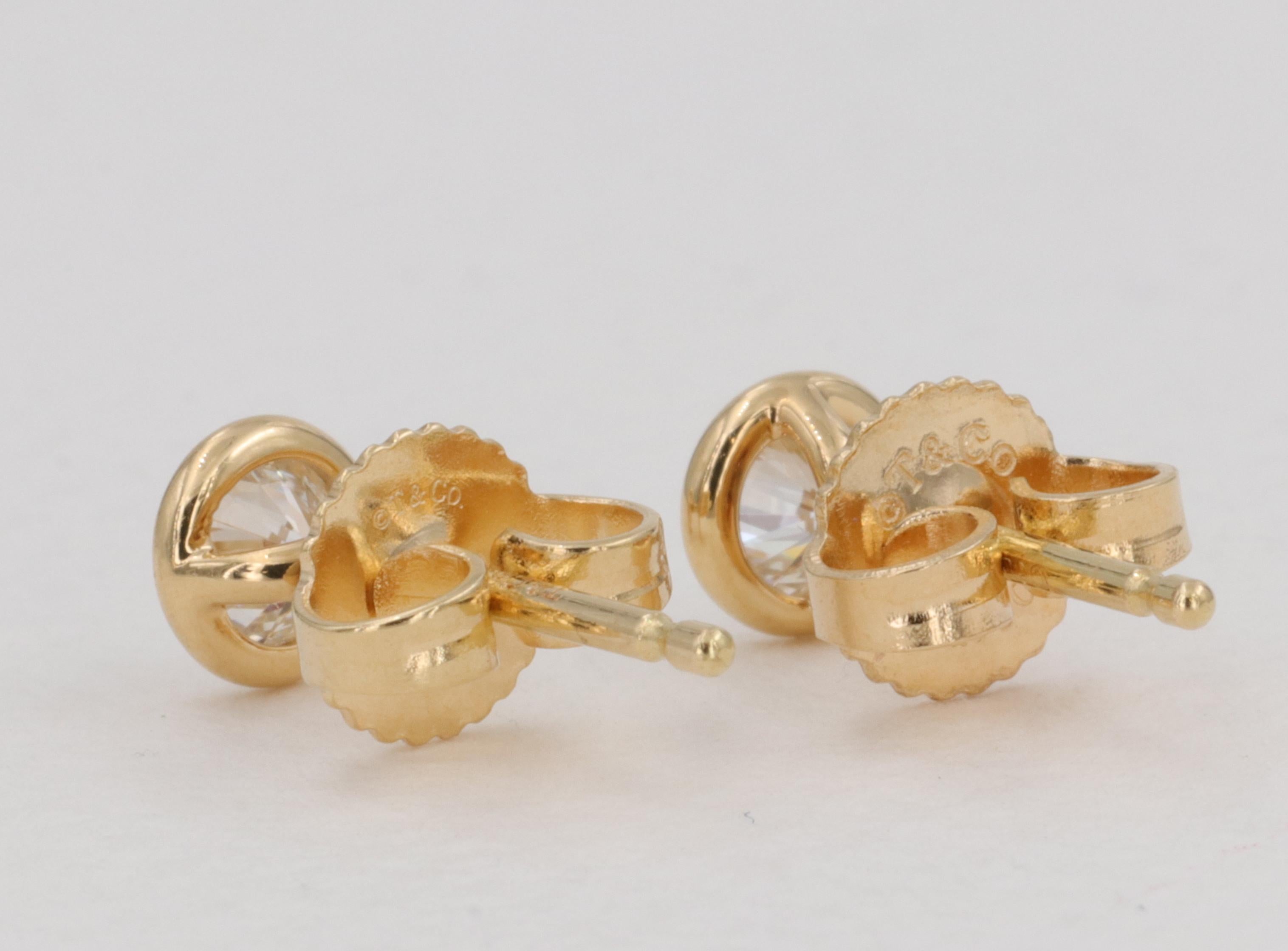 Round Cut Tiffany & Co. Elsa Peretti Diamonds by the Yard Bezel Stud Earrings Yellow Gold