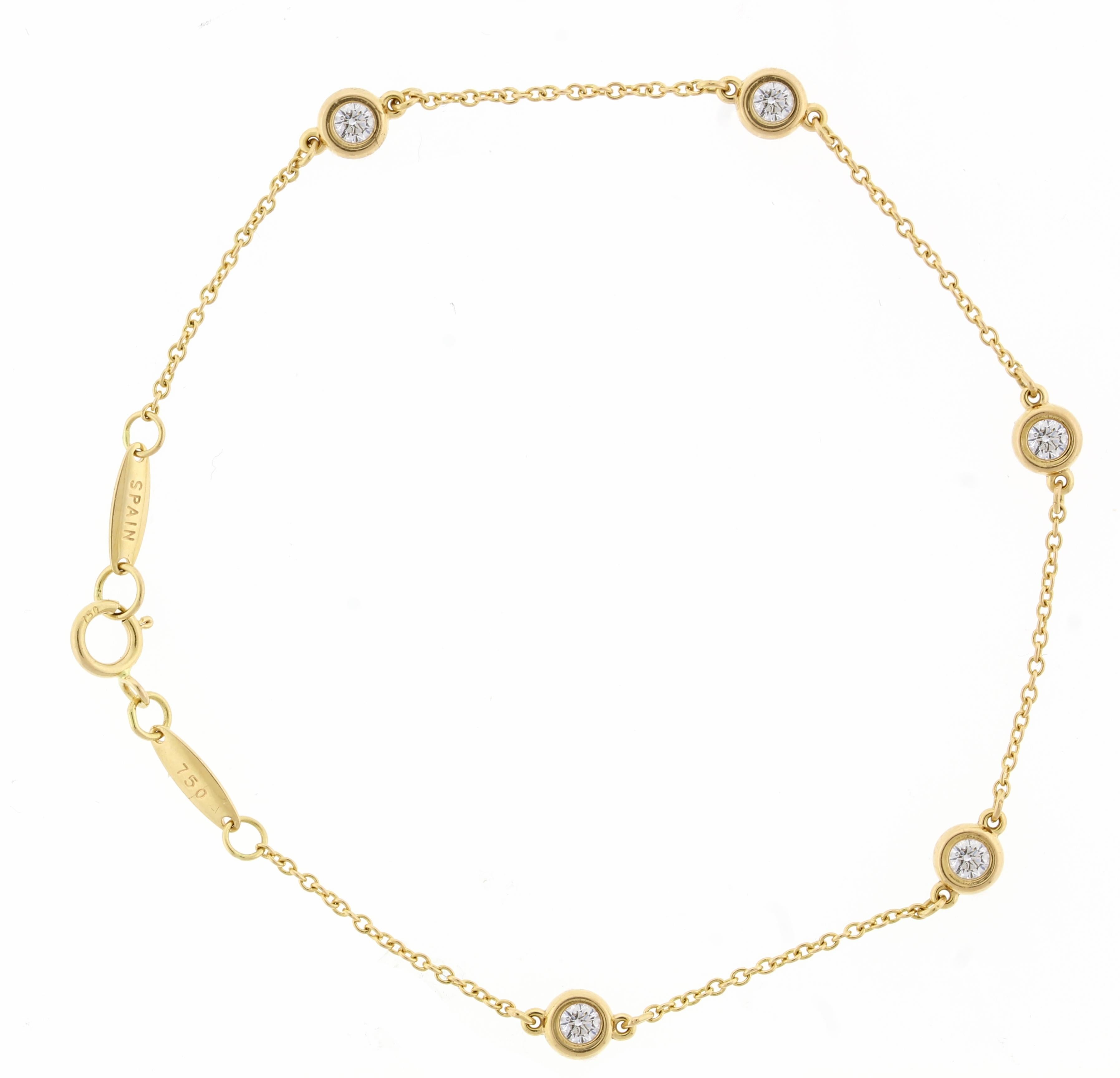 Tiffany & Co. round diamonds catch the light and make it dance. Elsa Peretti bracelet in 18k rose gold with five round brilliant diamonds. 7