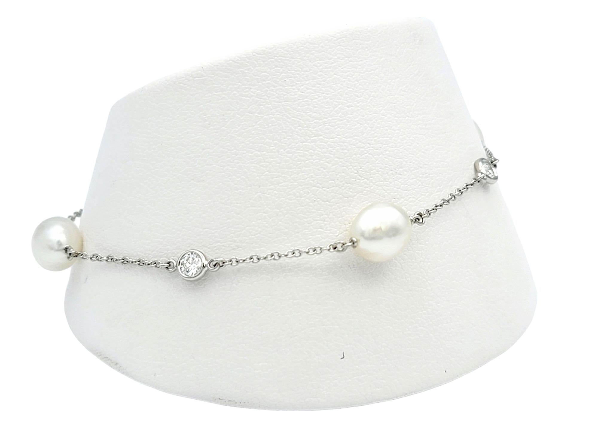 Contemporary Tiffany & Co. Elsa Peretti Diamonds by the Yard Chain Bracelet with Keshi Pearls For Sale