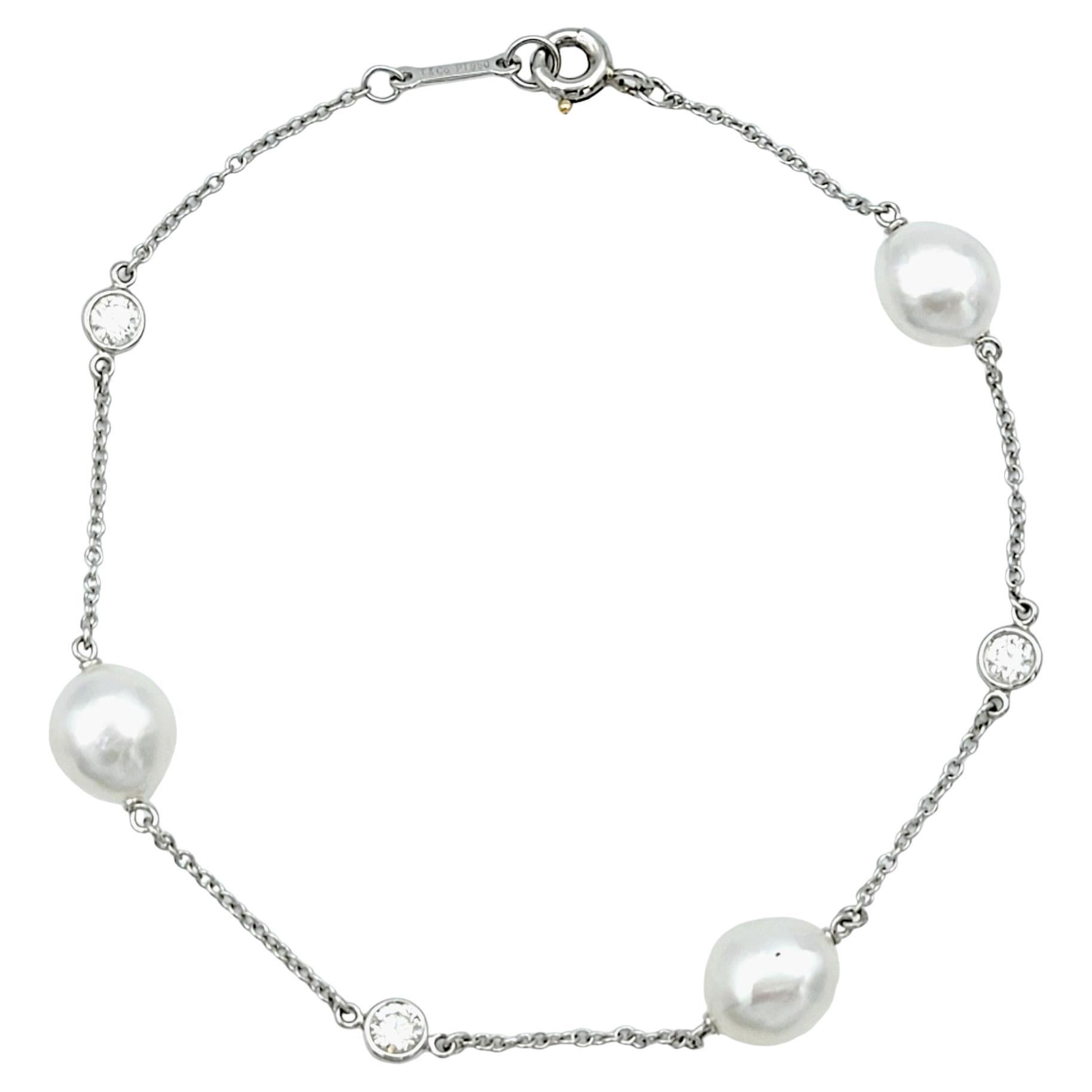 Tiffany & Co. Elsa Peretti Diamonds by the Yard Chain Bracelet with Keshi Pearls For Sale