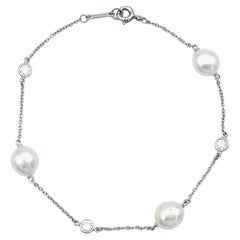 Retro Tiffany & Co. Elsa Peretti Diamonds by the Yard Chain Bracelet with Keshi Pearls