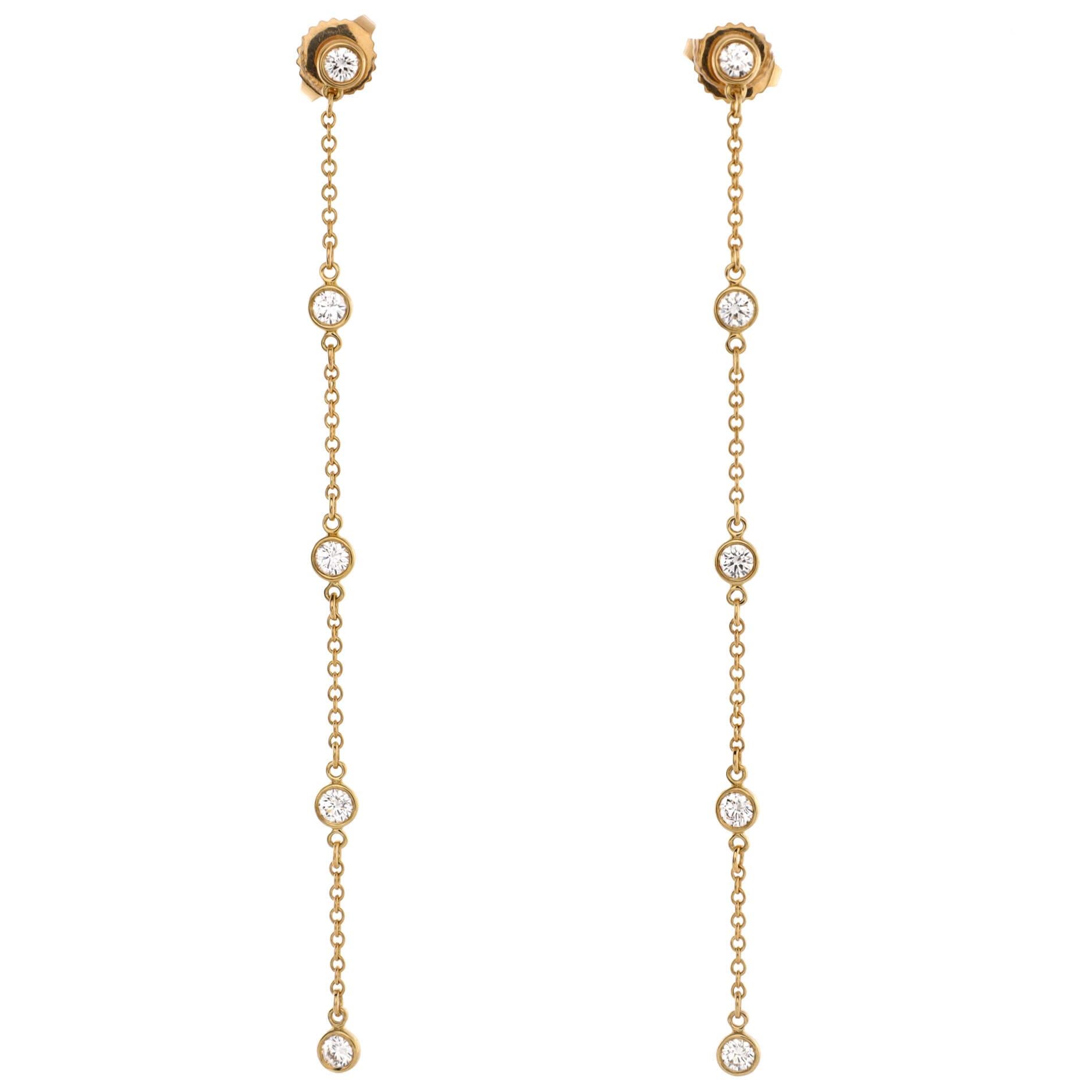 Condition: Excellent. Faint wear throughout.
Accessories: No Accessories
Measurements: Height/Length: 73.70 mm, Width: 3.40 mm
Designer: Tiffany & Co.
Model: Elsa Peretti Diamonds By The Yard Drop Earrings 18K Yellow Gold with Diamonds
Exterior
