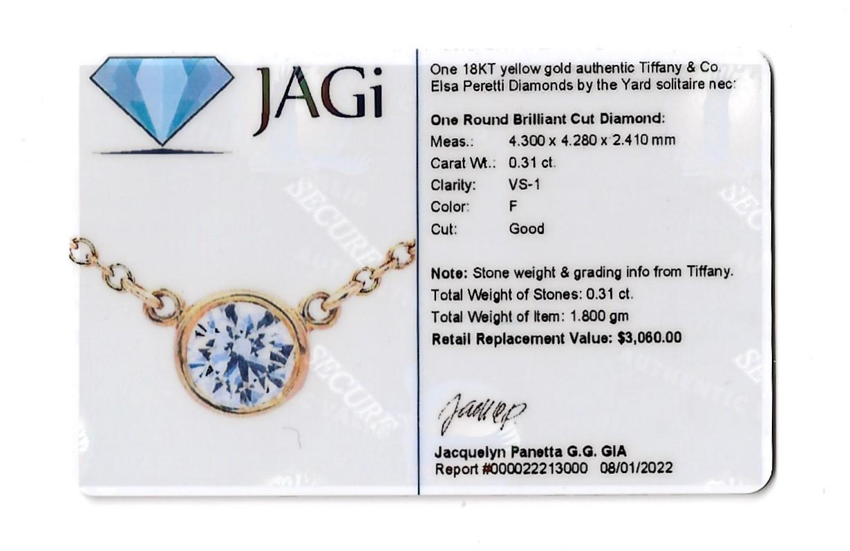 Tiffany & Co. Elsa Peretti Diamonds by the Yard Solitaire Pendant Necklace F/VS1 8