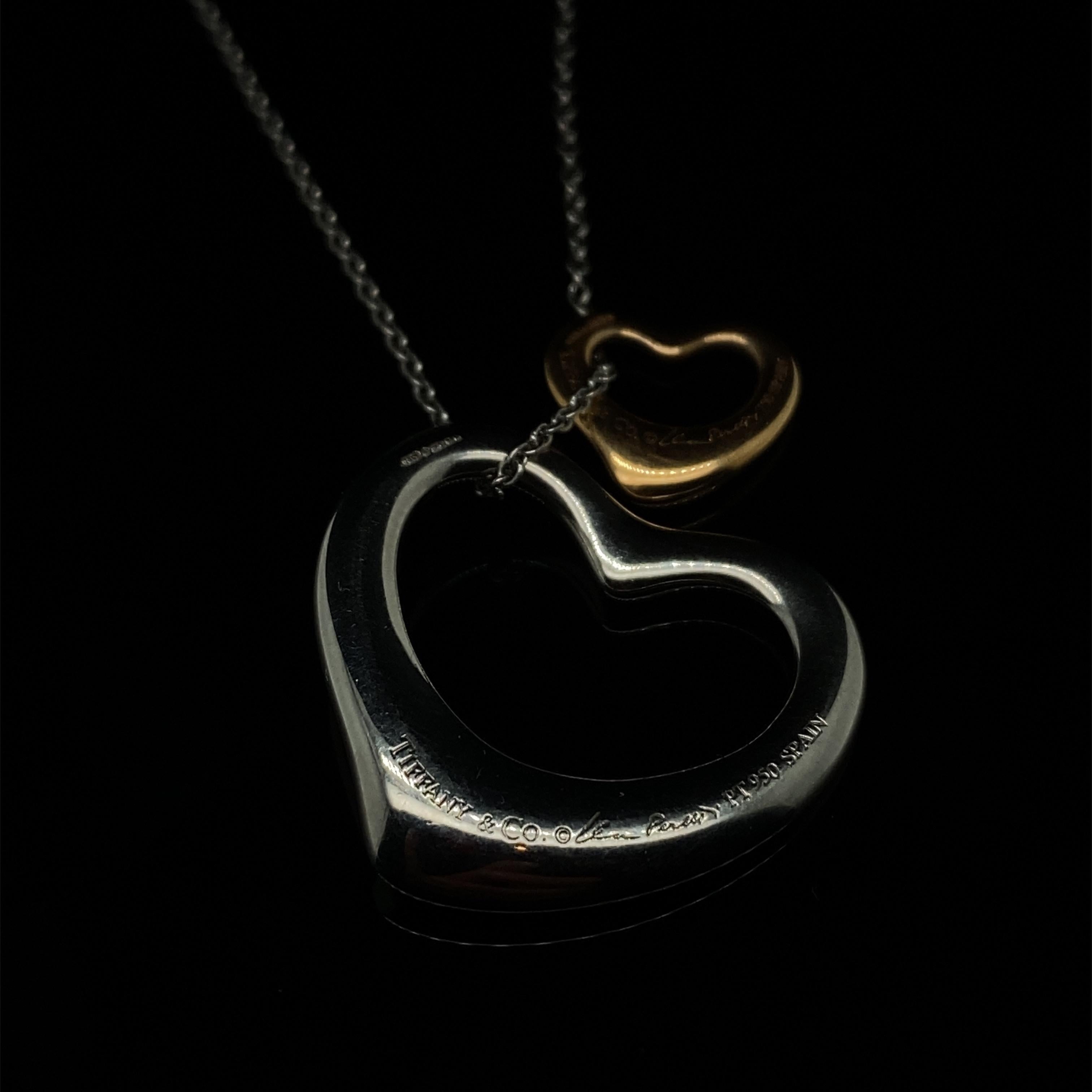 Round Cut Tiffany & Co. Elsa Peretti Double Open Heart Diamond Set Necklace
