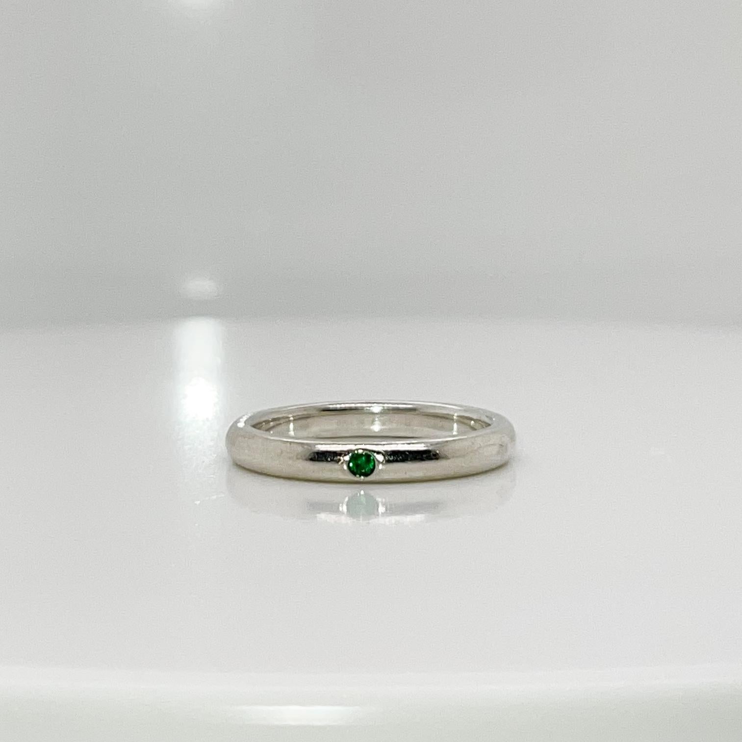 Round Cut Tiffany & Co. Elsa Peretti Emerald & Sterling Silver Stacking Band Ring  