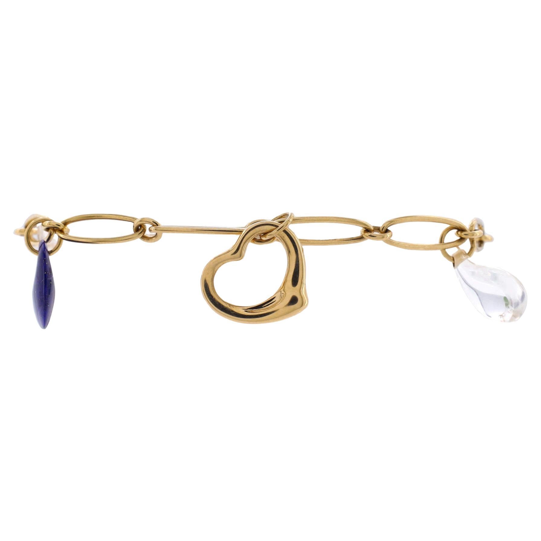 Tiffany & Co. Elsa Peretti Five Charms Bracelet 18k Yellow Gold with Lapi