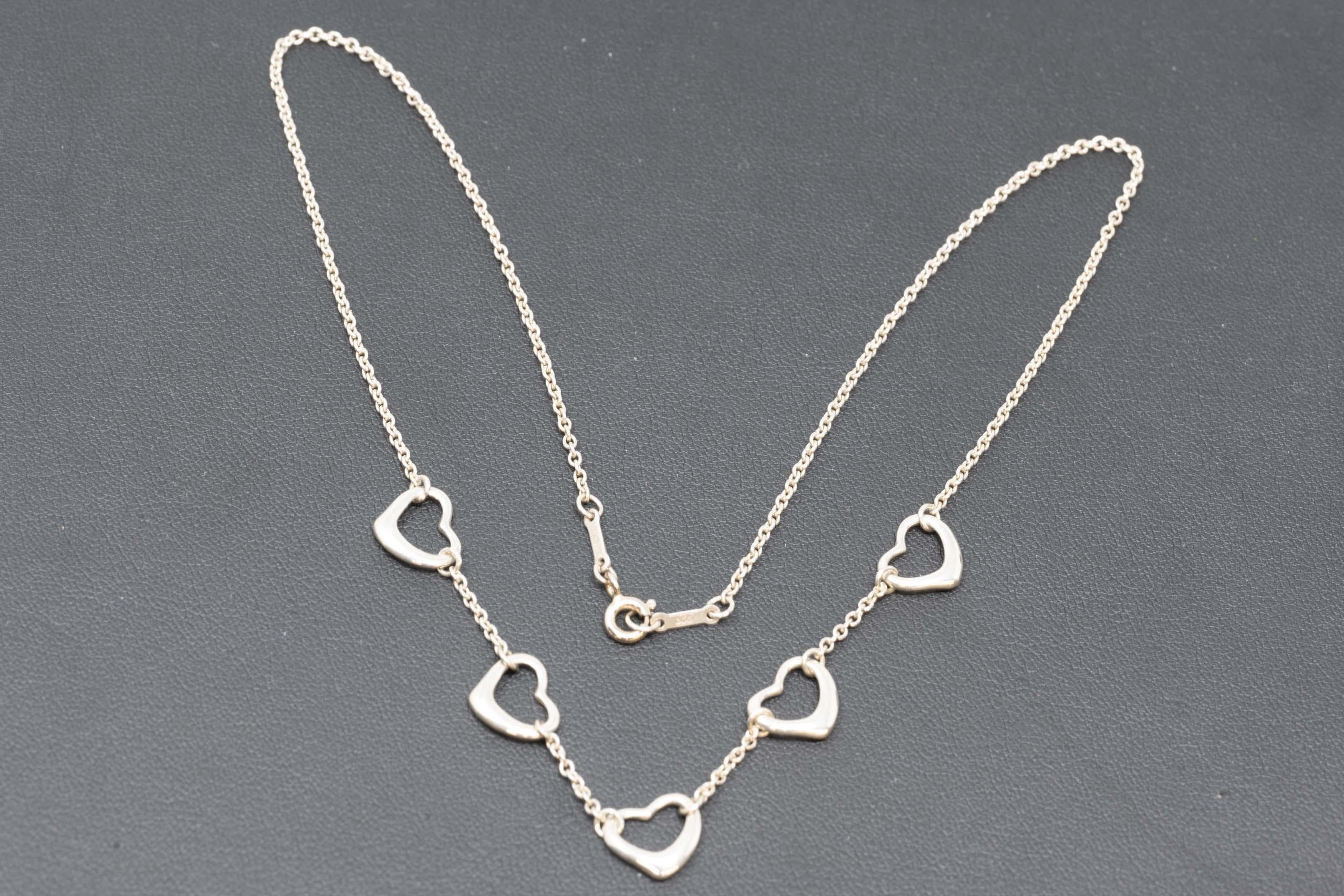 Tiffany & Co. Elsa Peretti Five Heart Silver Necklace For Sale 2