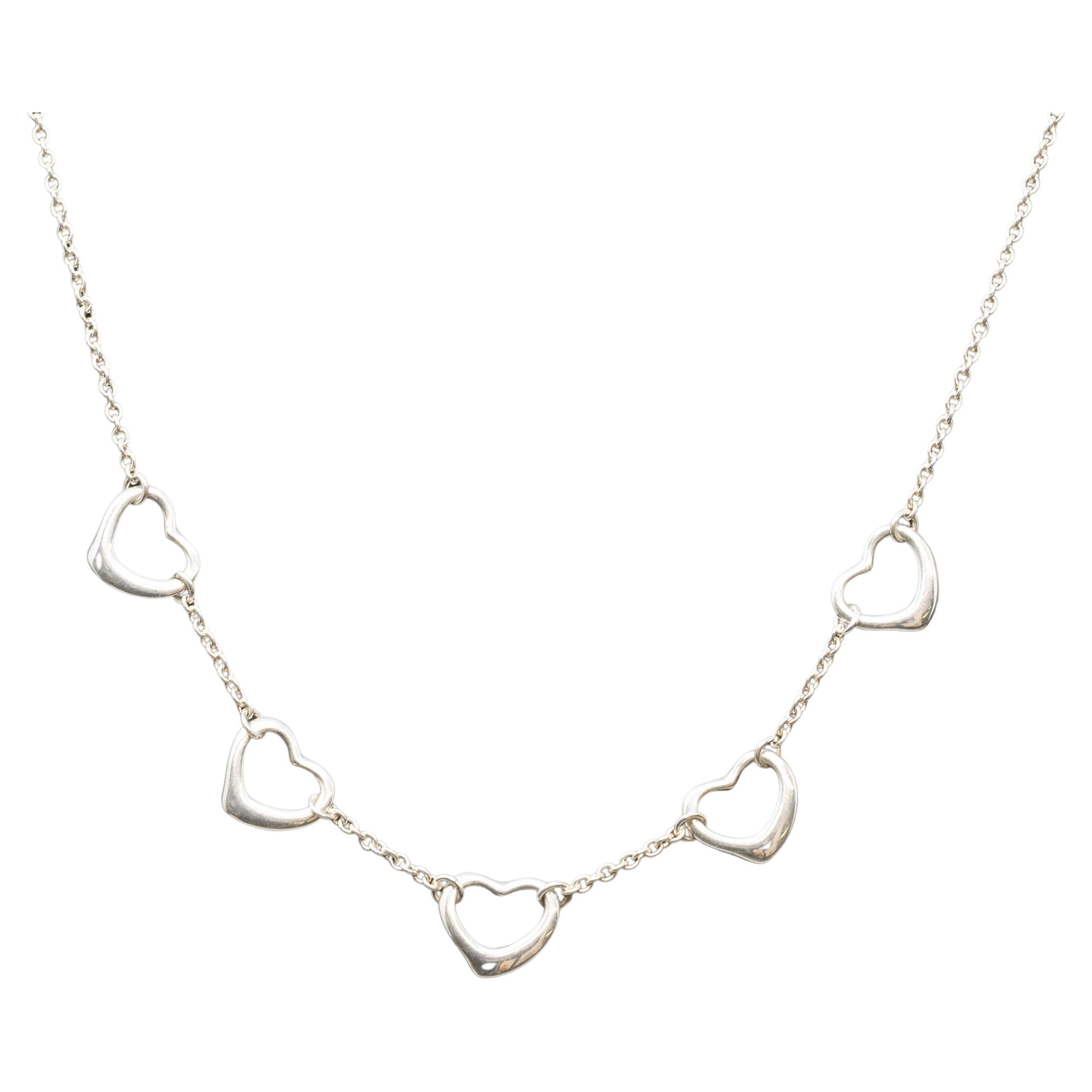Tiffany & Co. Elsa Peretti Five Heart Silver Necklace For Sale