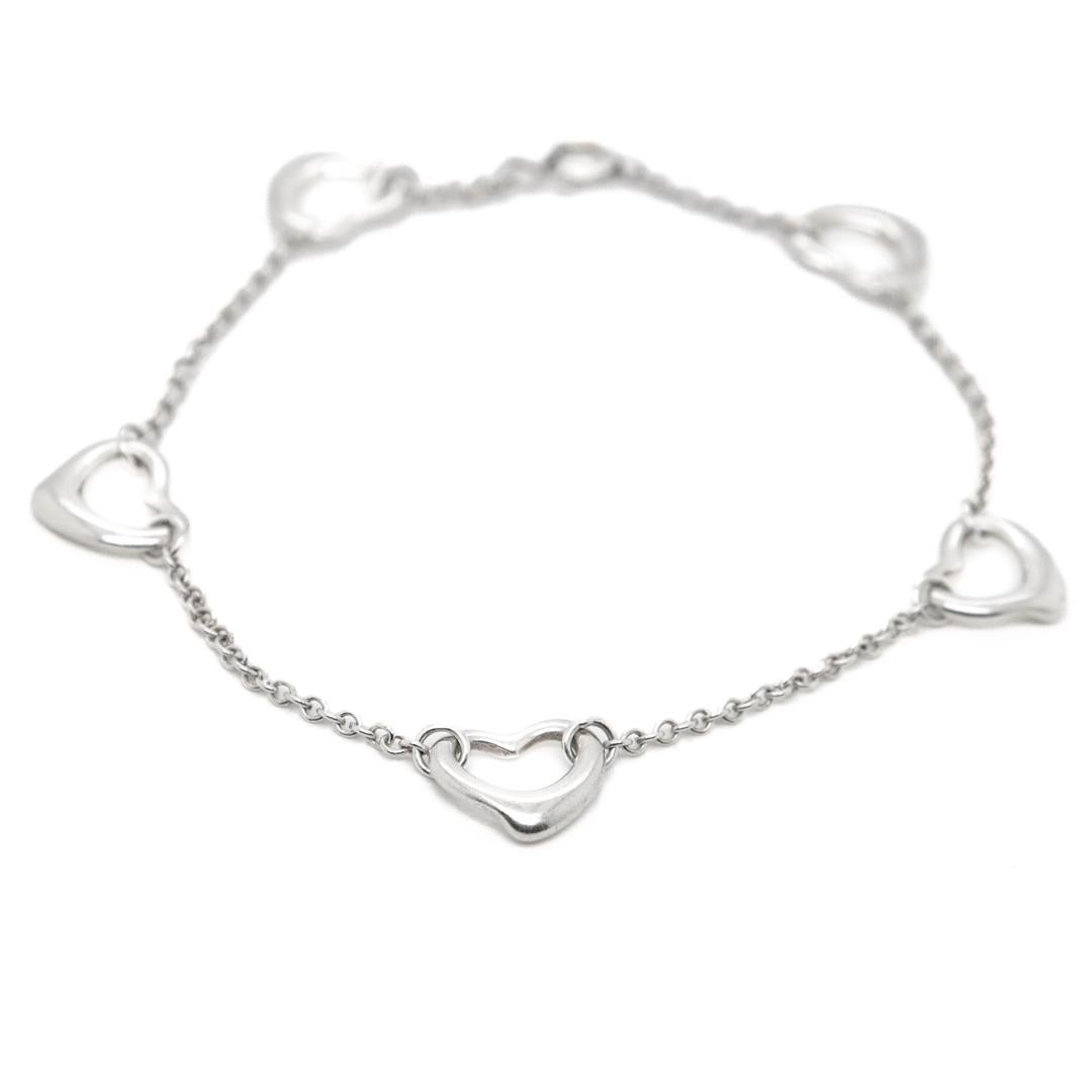 Moderne Tiffany & Co Elsa Peretti for Tiffany & Co Five Open Hearts Sterling Silver Bracelet en vente