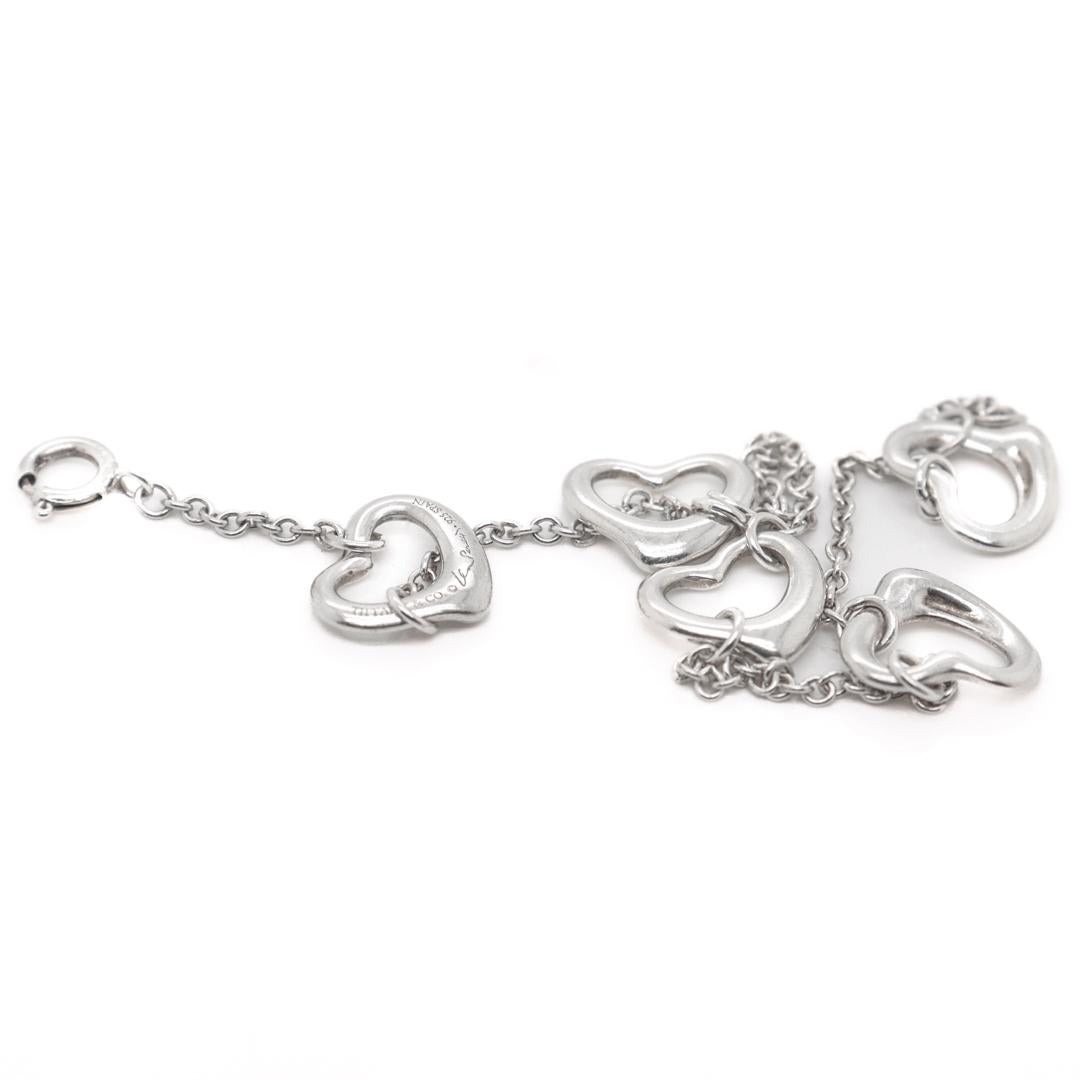 Women's Tiffany & Co Elsa Peretti Five Open Hearts Sterling Silver Bracelet For Sale