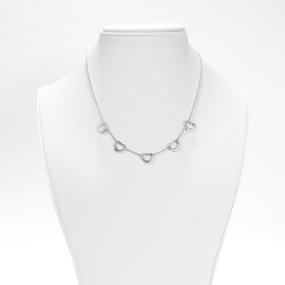 Tiffany & Co Elsa Peretti Five Open Hearts Sterling Silver Necklace For Sale 5