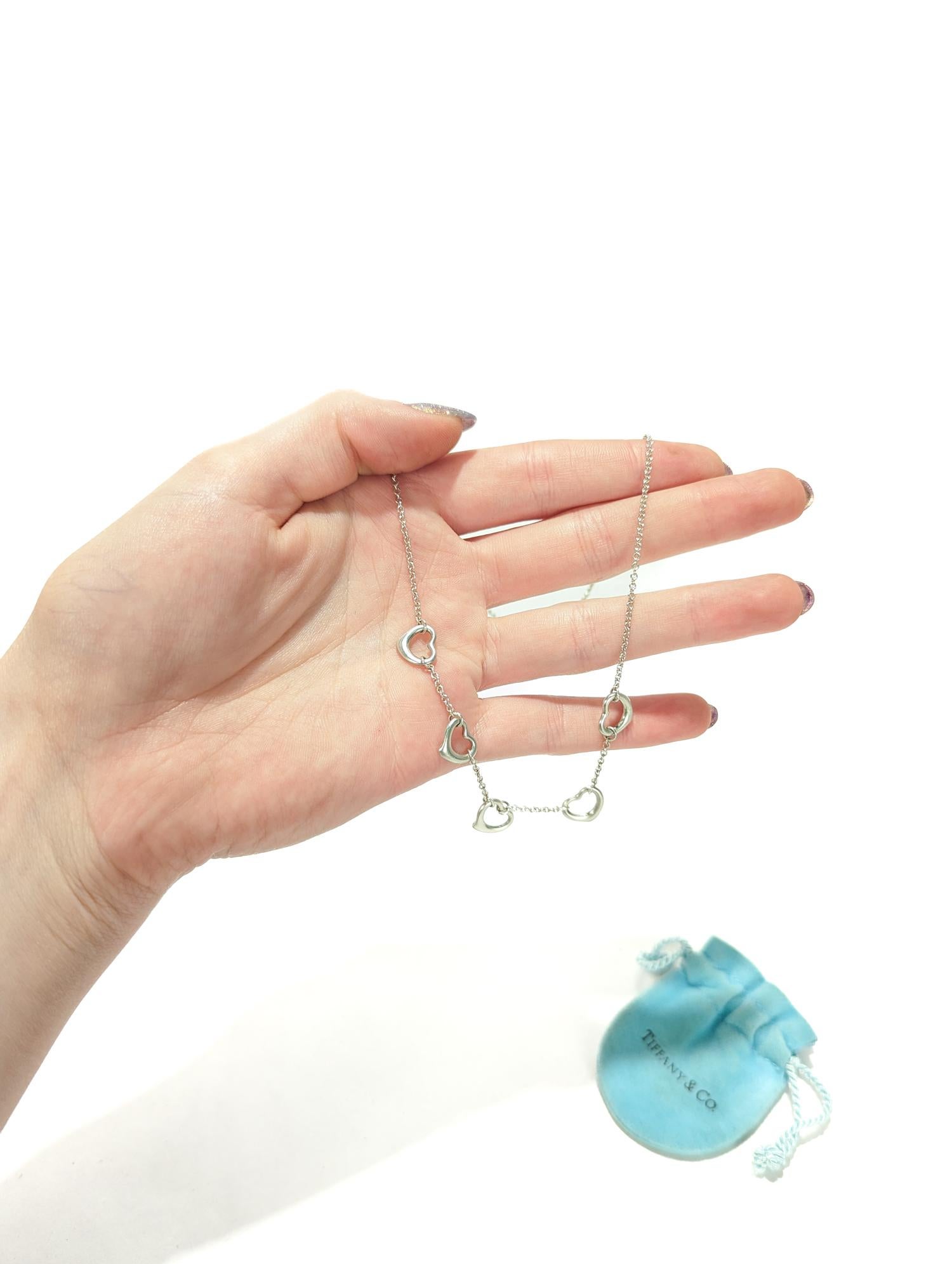 Modern Tiffany & Co Elsa Peretti Five Open Hearts Sterling Silver Necklace For Sale