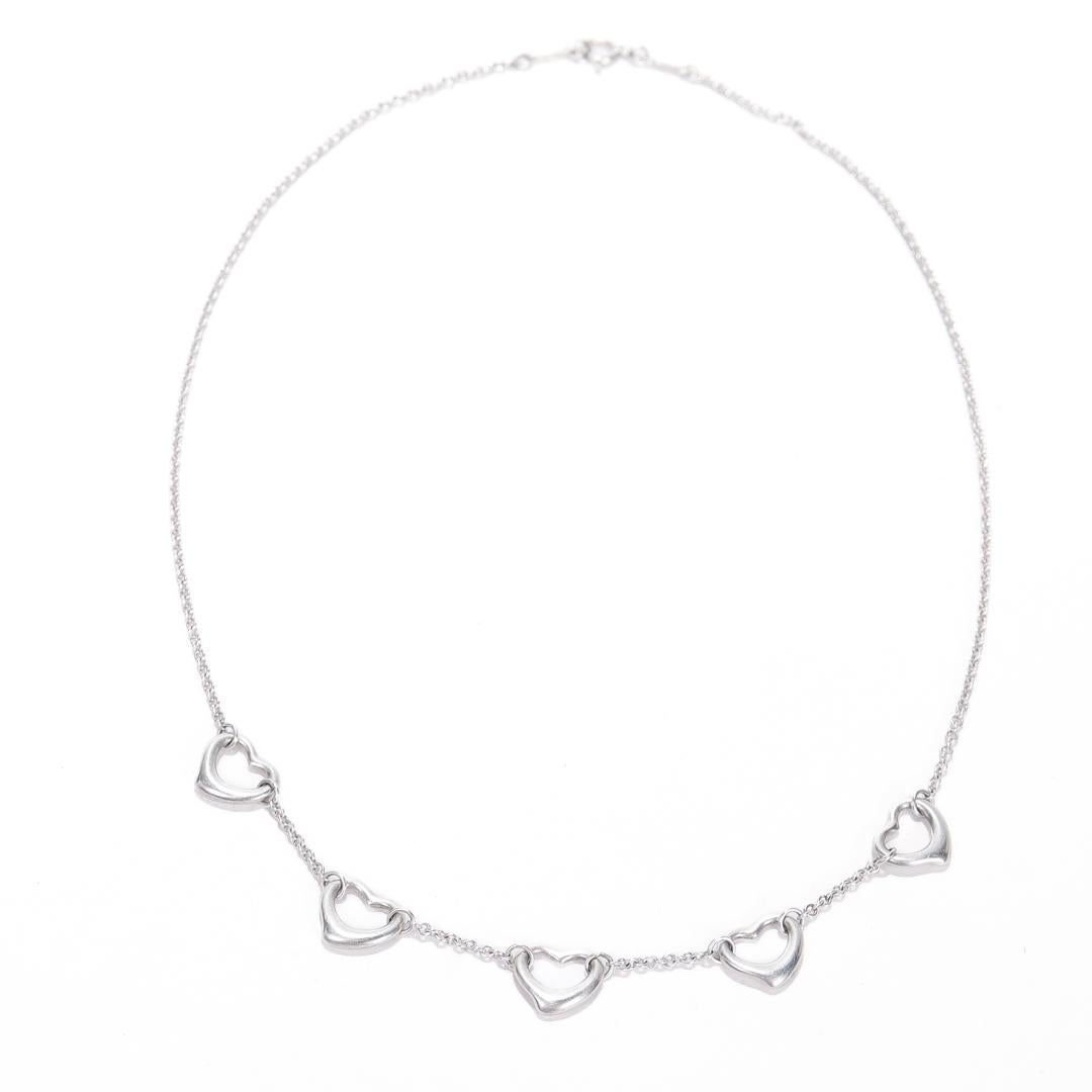 Tiffany & Co Elsa Peretti Five Open Hearts Sterling Silver Necklace In Good Condition For Sale In Philadelphia, PA
