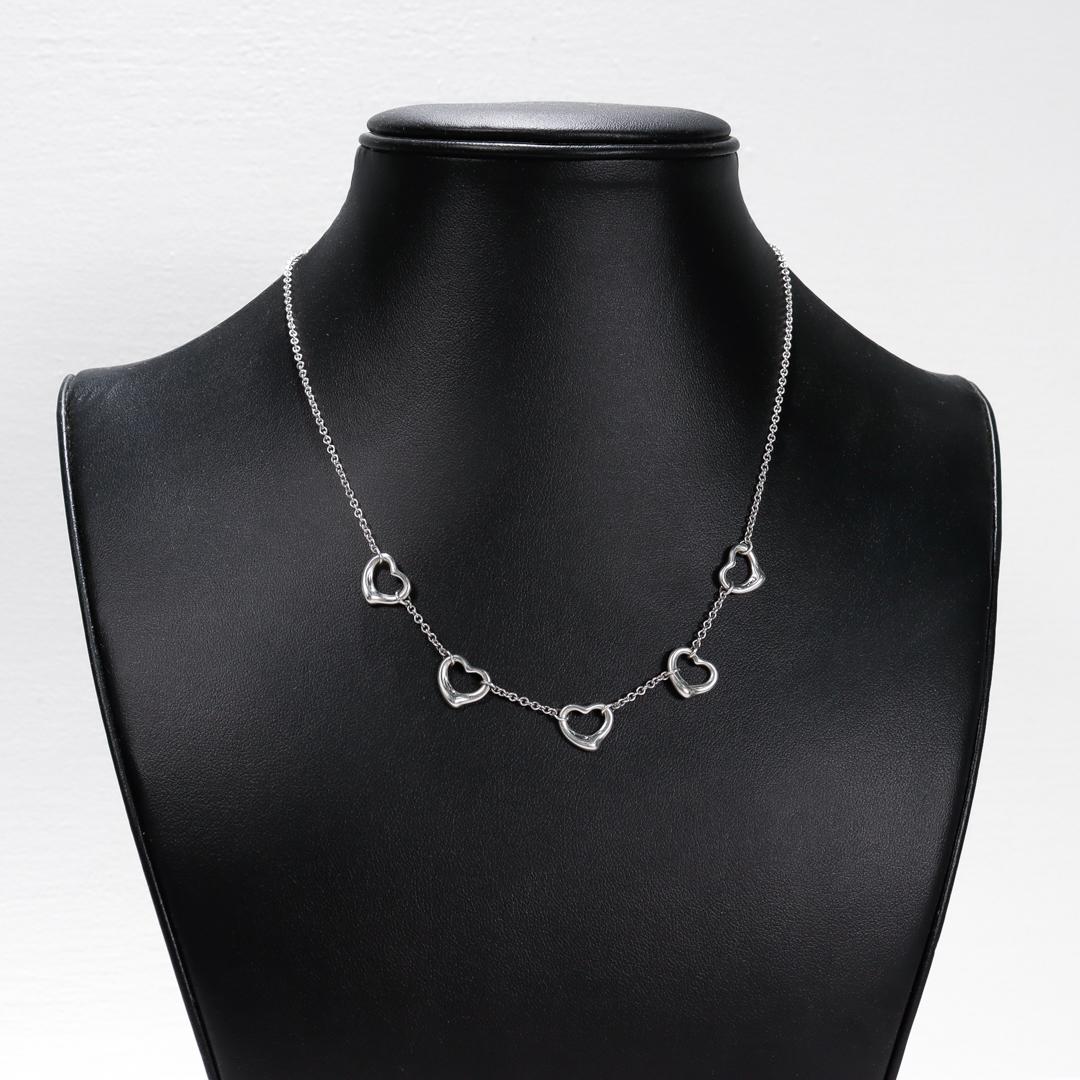 Women's Tiffany & Co Elsa Peretti Five Open Hearts Sterling Silver Necklace For Sale