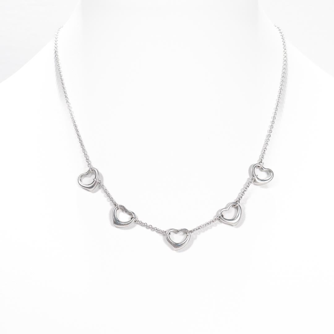 Tiffany & Co Elsa Peretti Five Open Hearts Sterling Silver Necklace For Sale 1