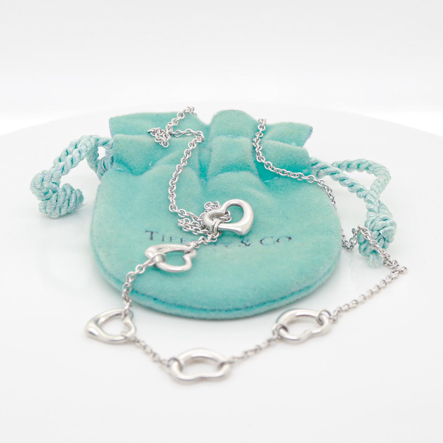 Tiffany & Co Elsa Peretti Five Open Hearts Sterling Silver Necklace For Sale 2
