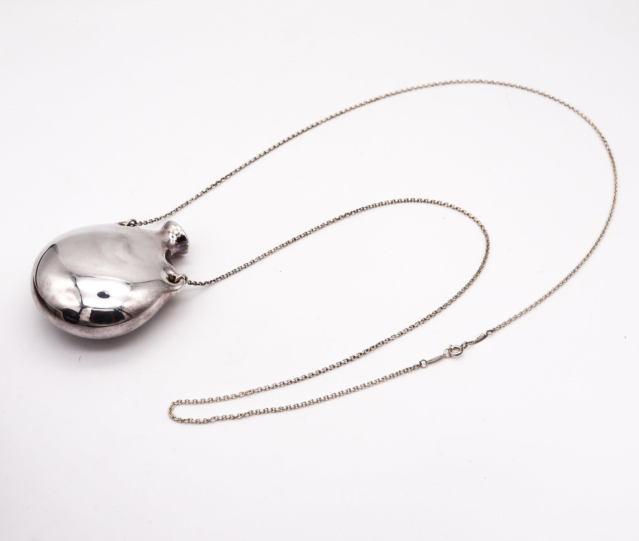 TIFFANY & CO. Elsa Peretti Freeform Bottle Necklace in 925 Sterling Silver In Excellent Condition In Miami, FL