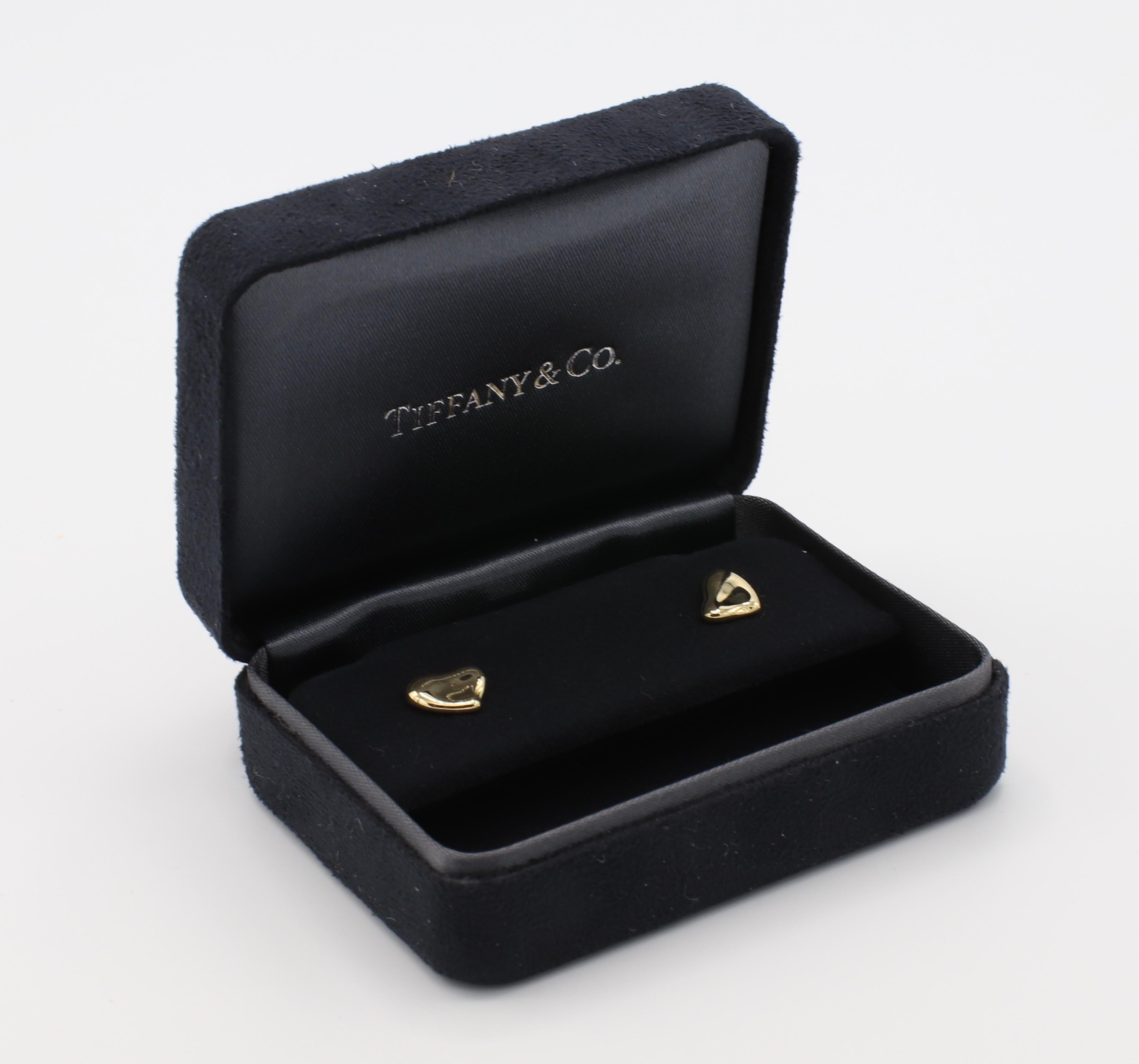 Tiffany & Co. Elsa Peretti Full Heart 18 Karat Gold Stud Earrings In Excellent Condition In  Baltimore, MD