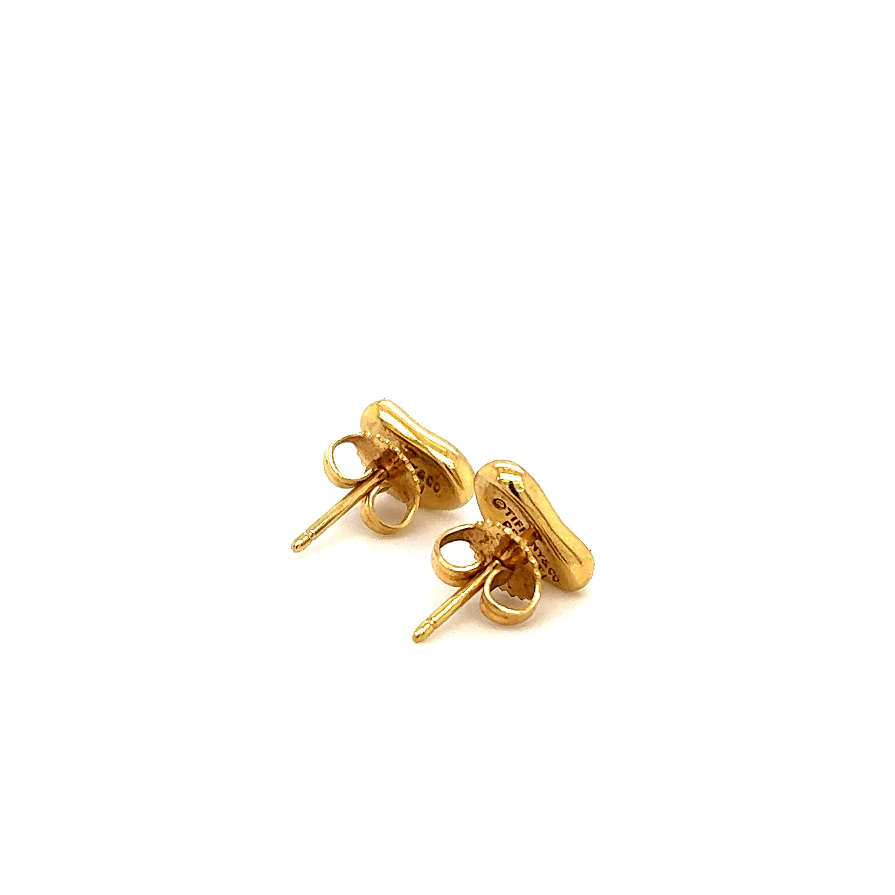 Tiffany & Co. Elsa Peretti Full Heart Stud Earrings 18k Yellow Gold In Good Condition In MIAMI, FL