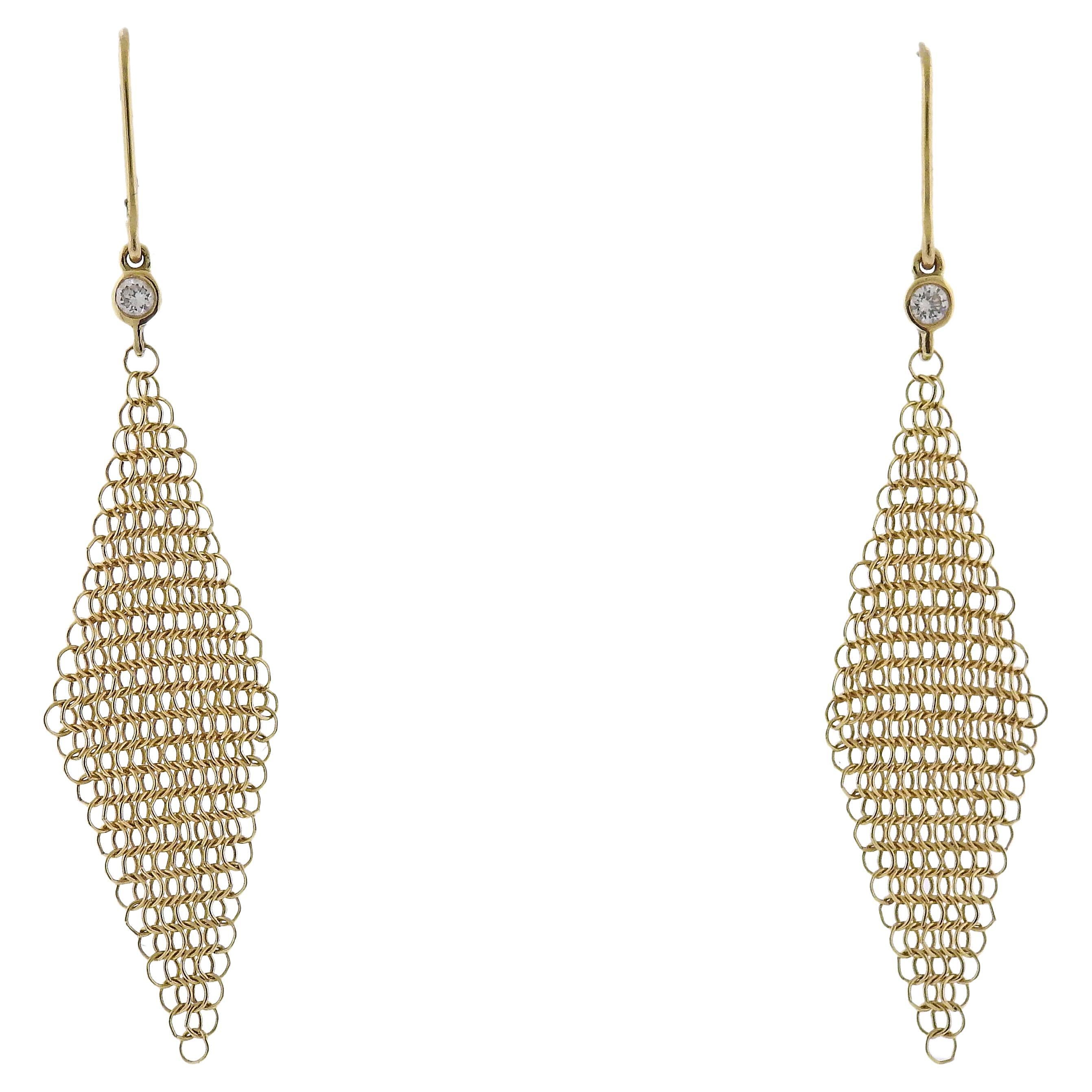 Tiffany & Co. Elsa Peretti Gold Diamond Mesh Earrings