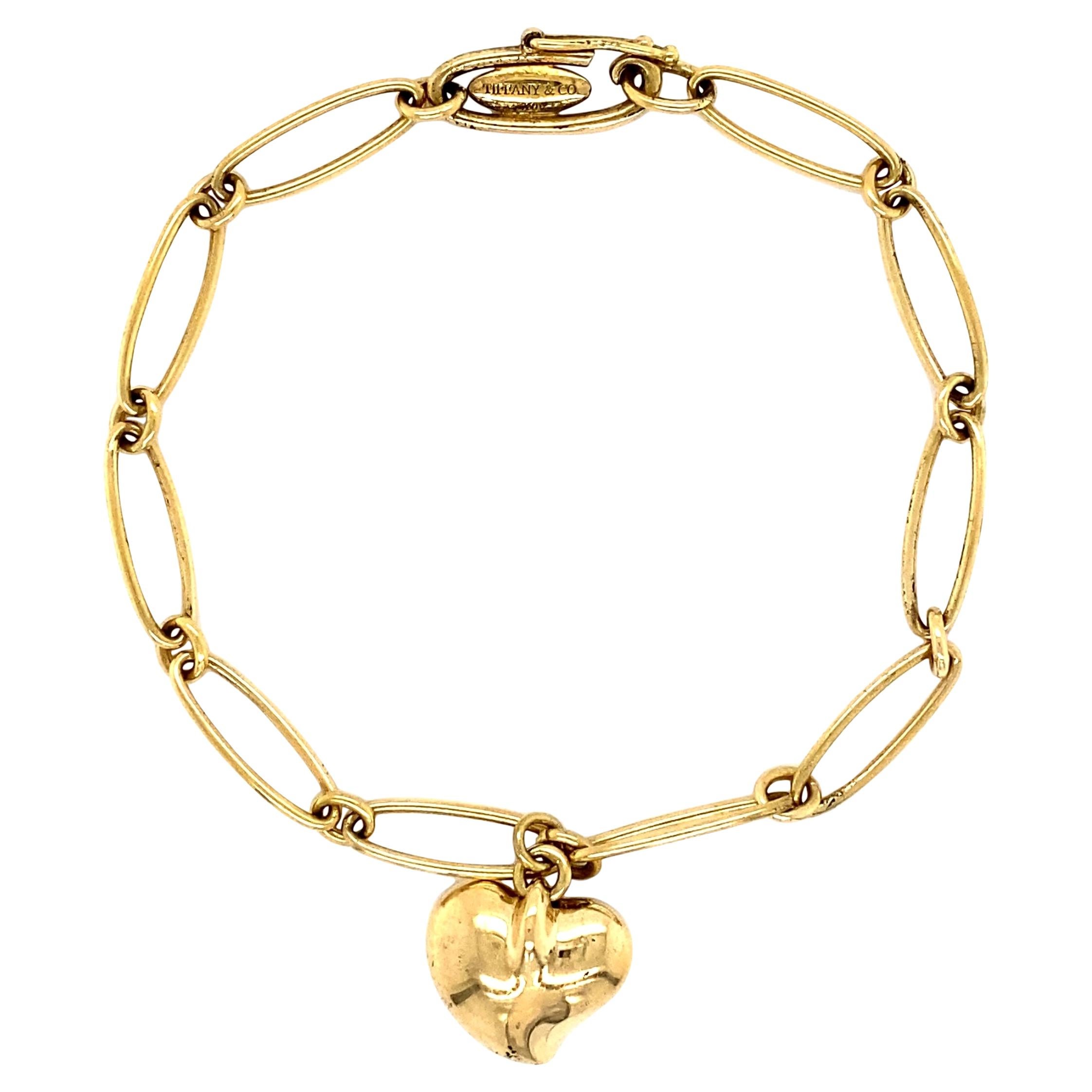 TIFFANY & CO Elsa Peretti Gold Heart Charm Bracelet Estate Fine Jewelry