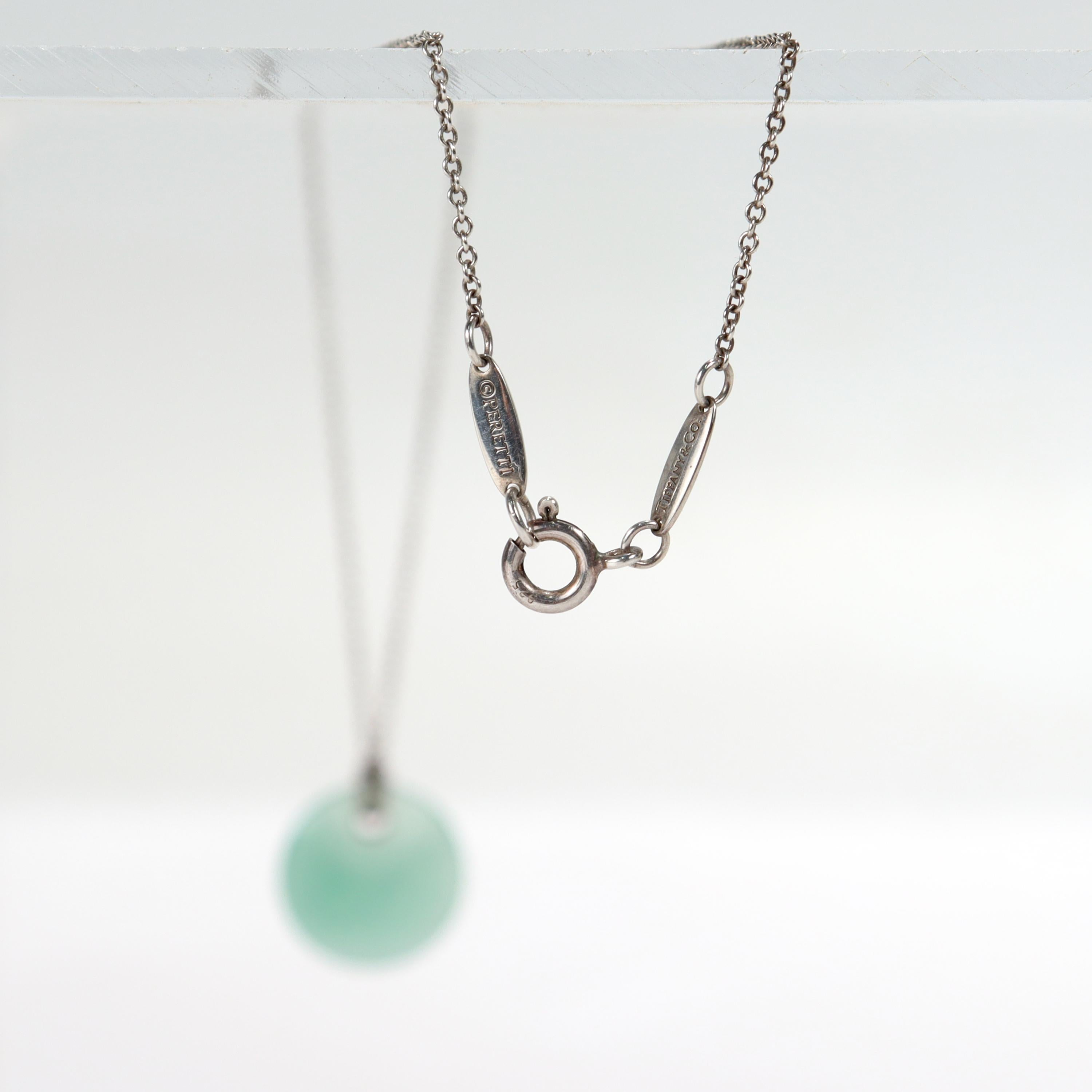 Round Cut Tiffany & Co. Elsa Peretti Green Aventurine Quartz Disc Sterling Silver Necklace