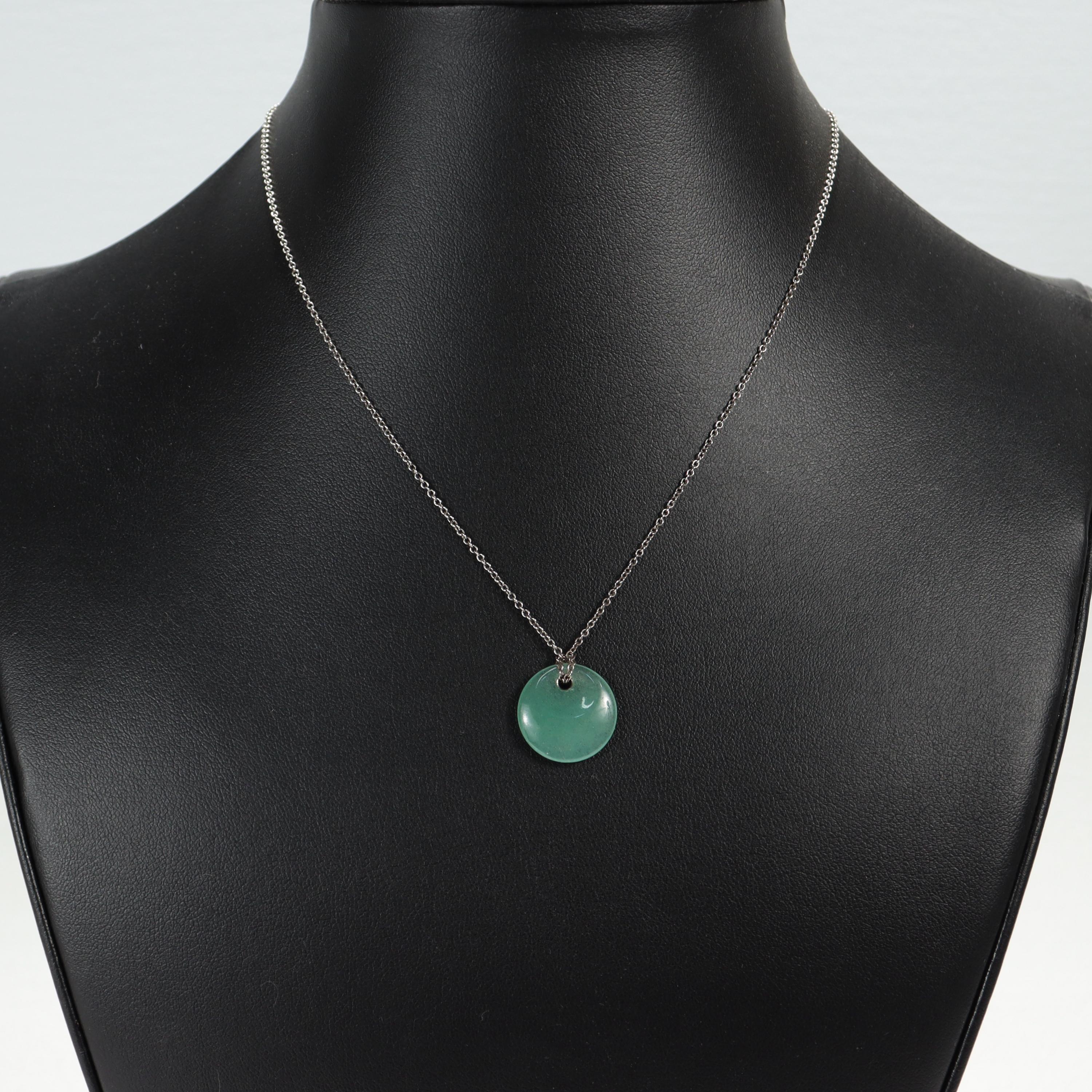 Tiffany & Co. Elsa Peretti Green Aventurine Quartz Disc Sterling Silver Necklace 3