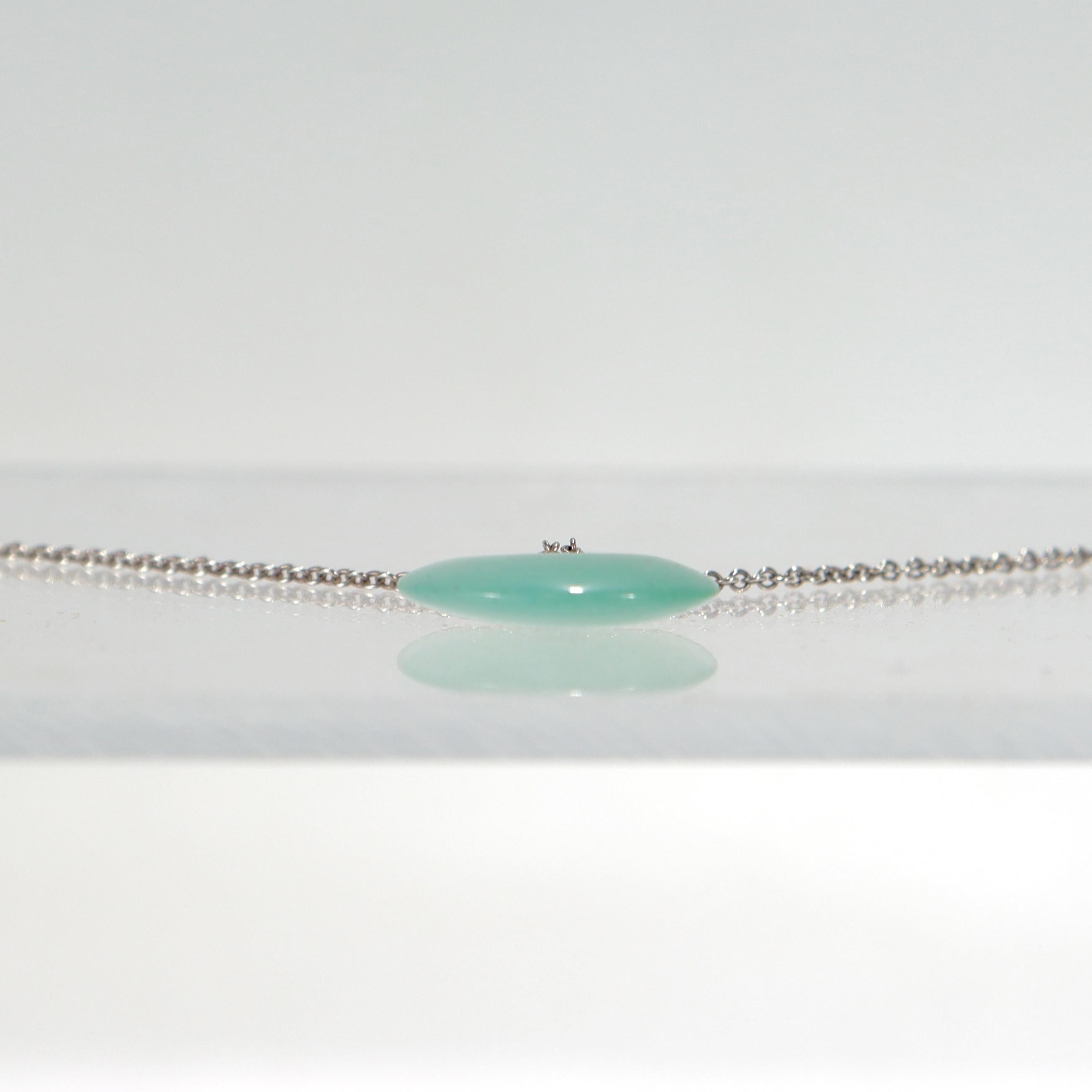 Modern Tiffany & Co. Elsa Peretti Green Aventurine Quartz Disc Sterling Silver Necklace