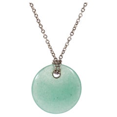 Retro Tiffany & Co. Elsa Peretti Green Aventurine Quartz Disc Sterling Silver Necklace