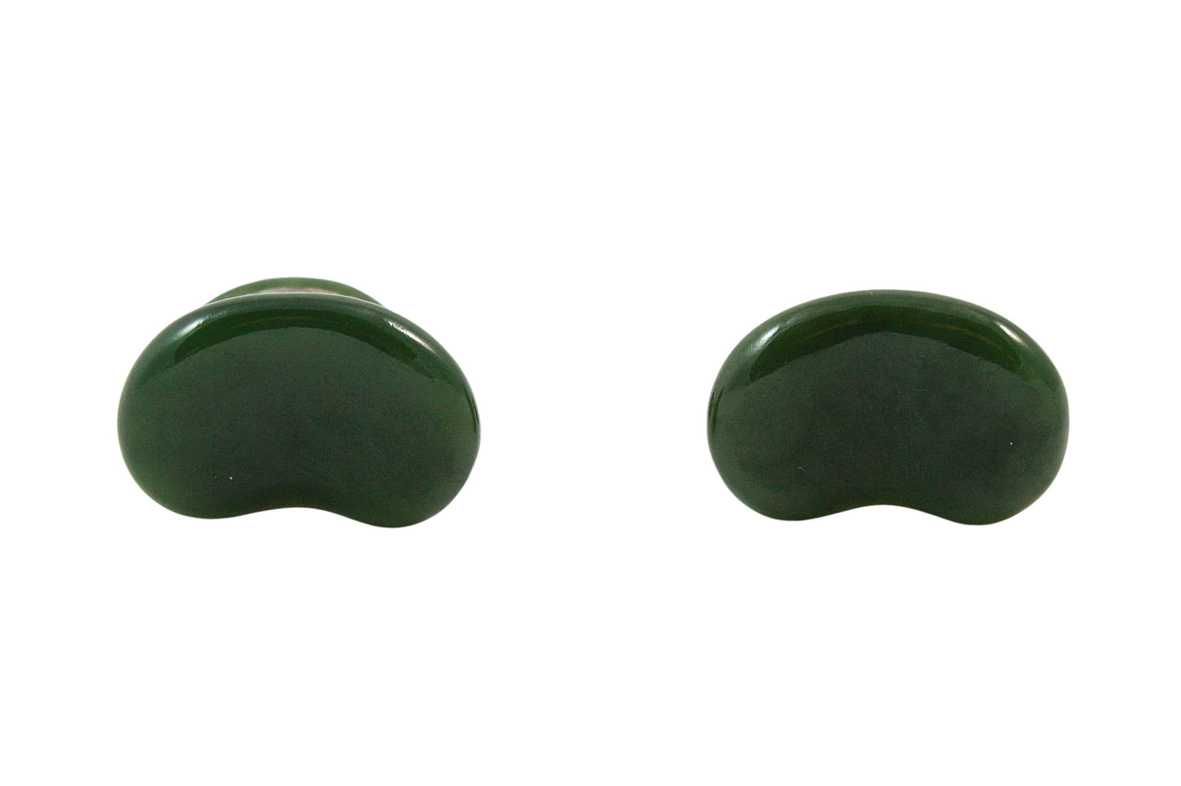 Green Jade and Sterling Silver
Oval Bean shape 
Tiffany & Co. Elsa Peretti 
