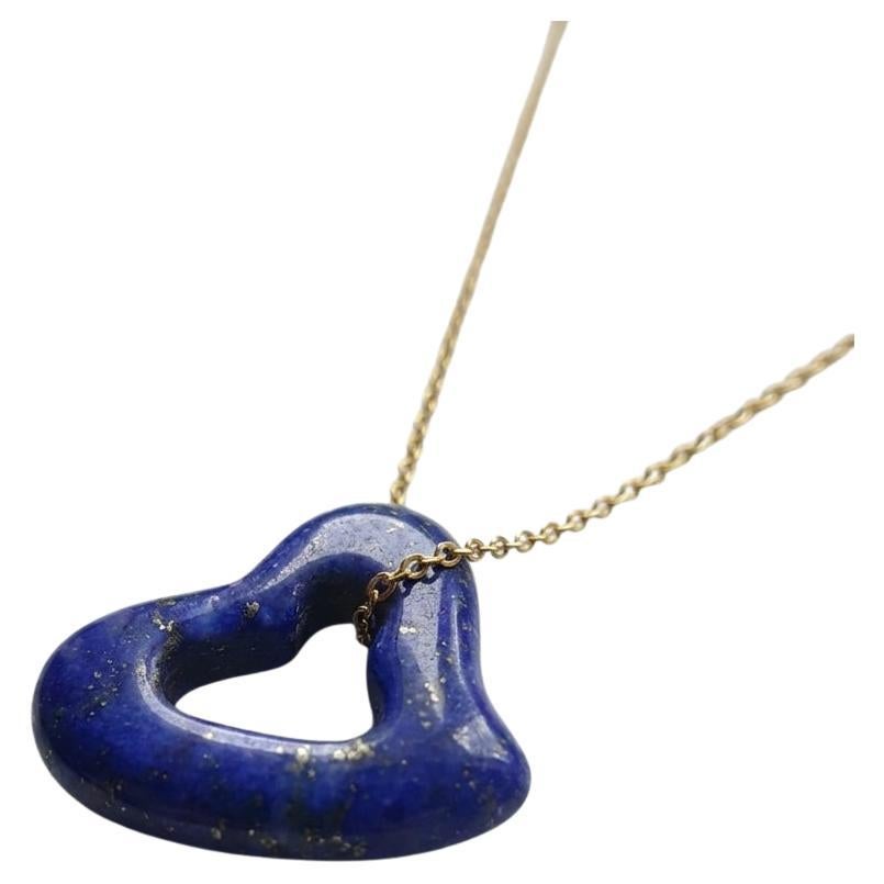 Tiffany & Co. Elsa Peretti Lapis Open Heart Necklace in 18k Yellow Gold