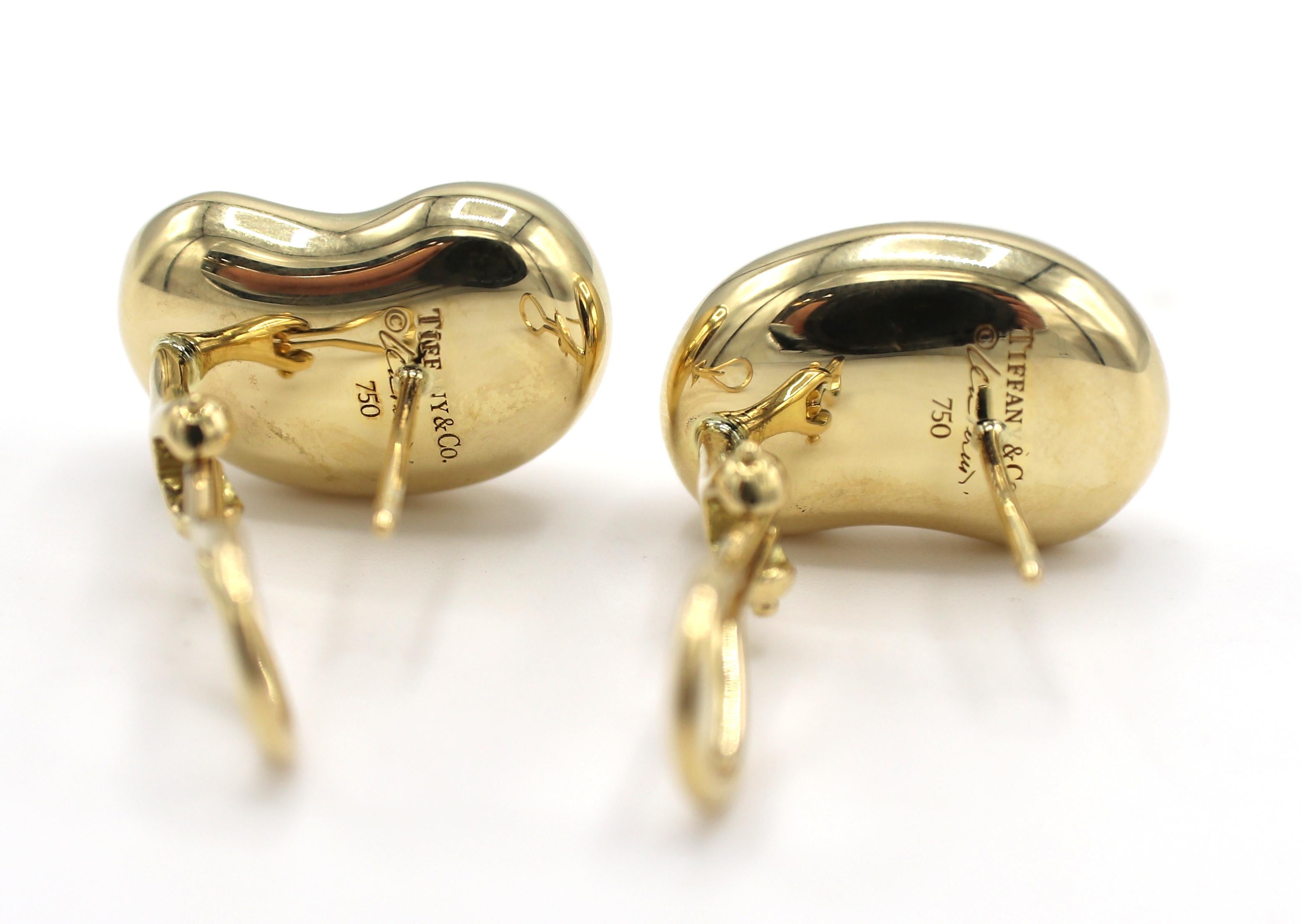 Tiffany & Co. Elsa Peretti Large Bean 18 Karat Yellow Gold Earrings  In Excellent Condition In  Baltimore, MD