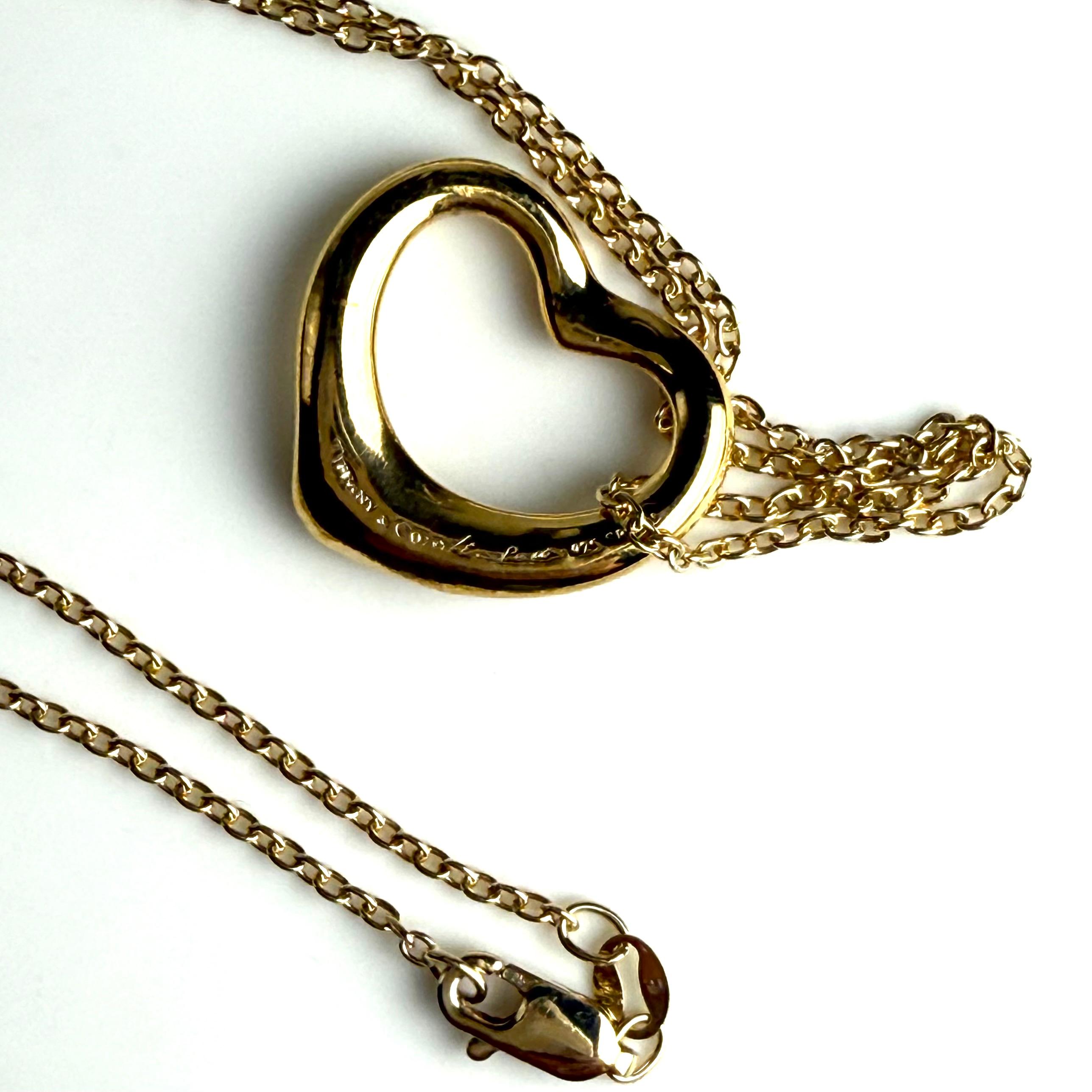 Tiffany Co Elsa Peretti Large Heart Diamond Pendant Gold Tone Sterling Silver en vente 1
