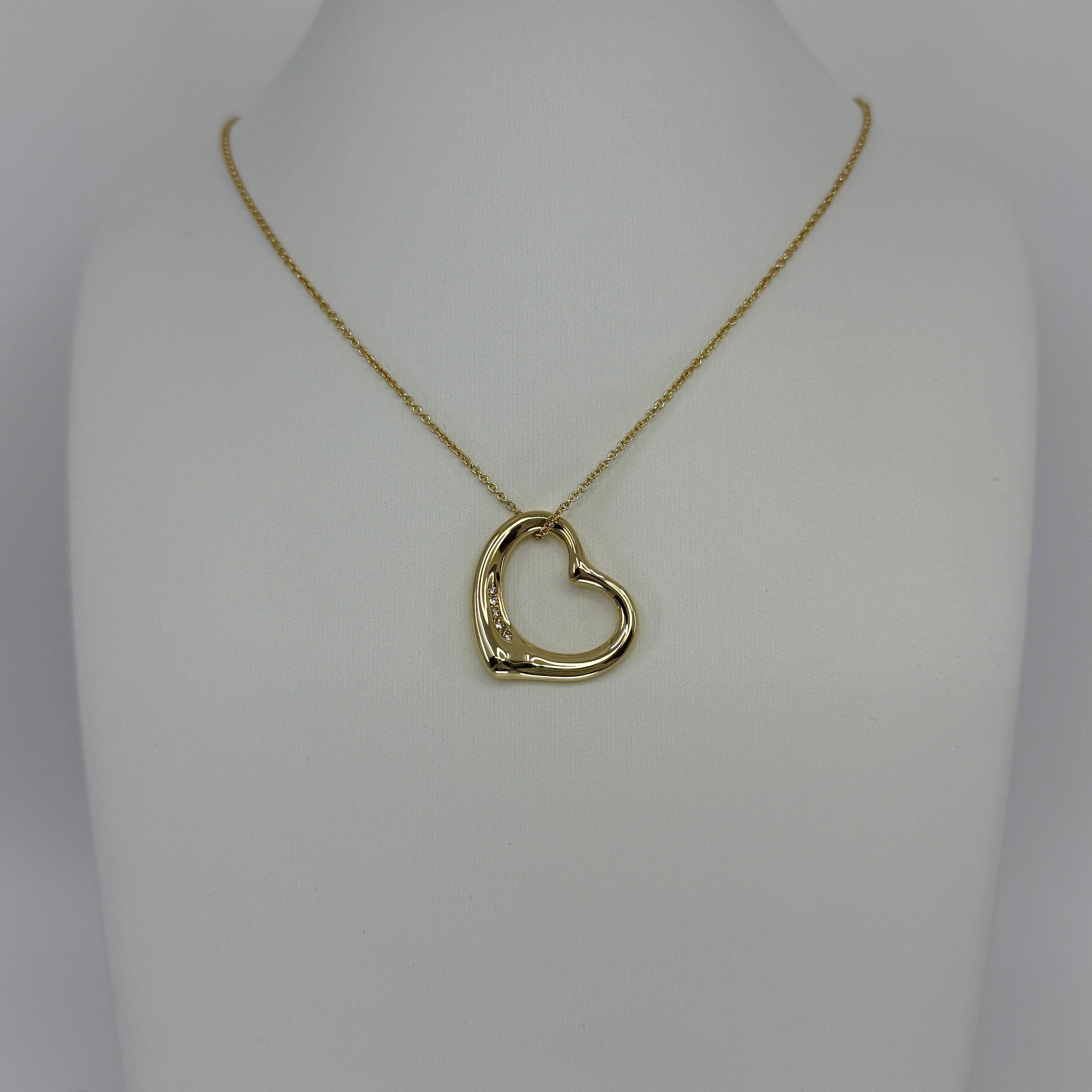 Tiffany & Co. Collana con ciondolo in oro 18k con diamante a cuore aperto grande di Elsa Peretti In condizioni ottime in vendita a Birmingham, GB