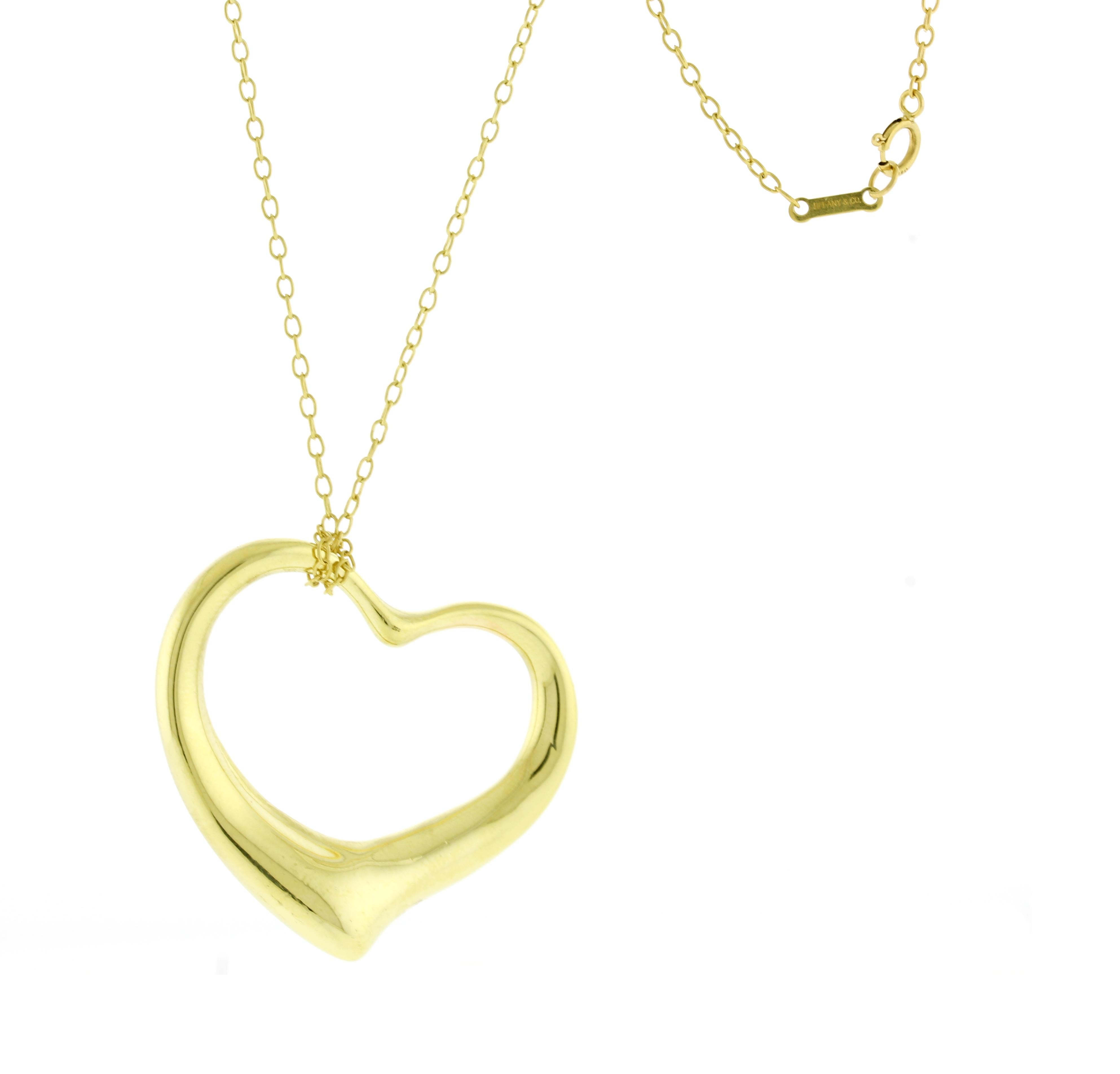 Tiffany & Co. Elsa Peretti Large Open Heart Gold Necklace In Excellent Condition For Sale In Bethesda, MD