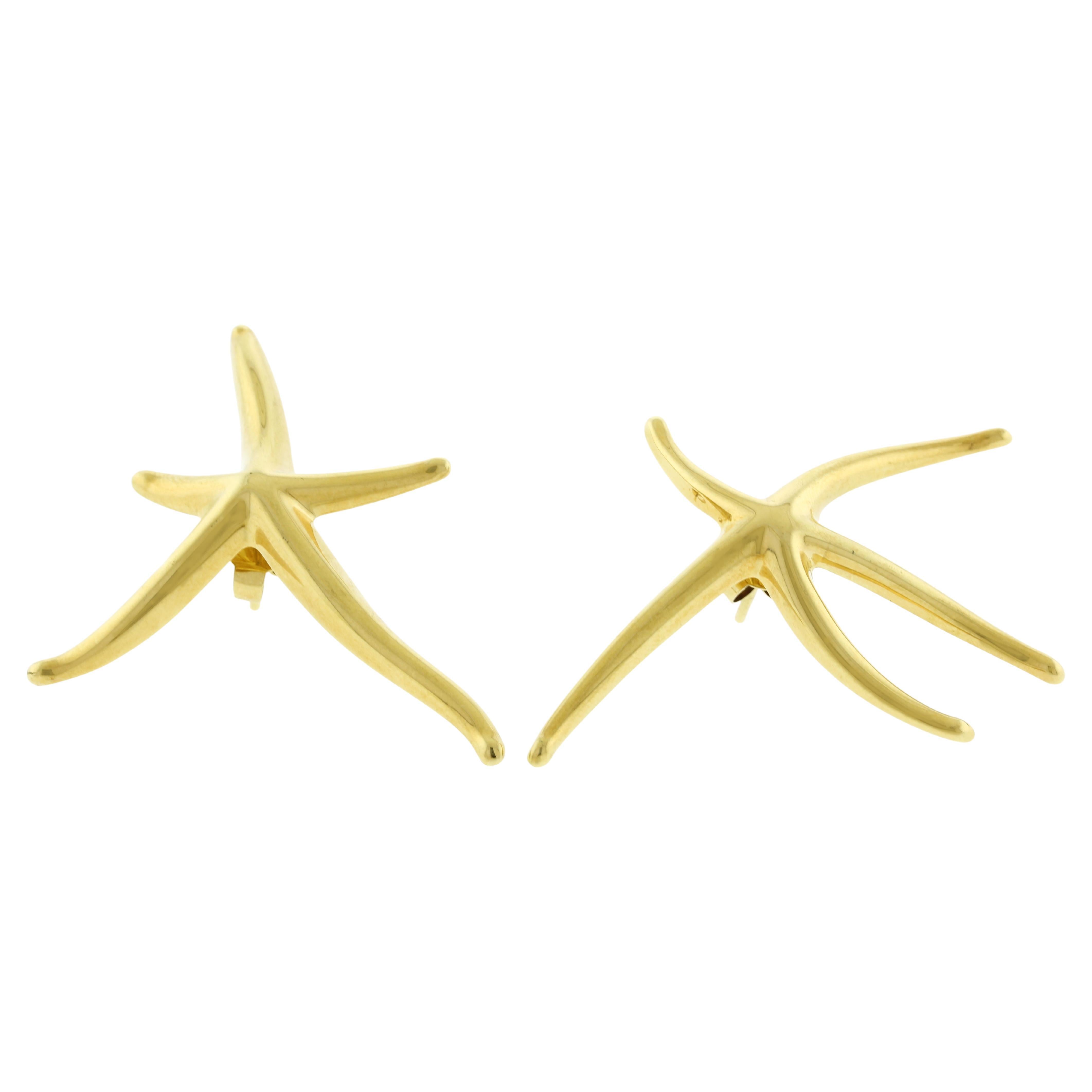 Tiffany & Co. Elsa Peretti Large Starfish Yellow Gold Earrings For Sale