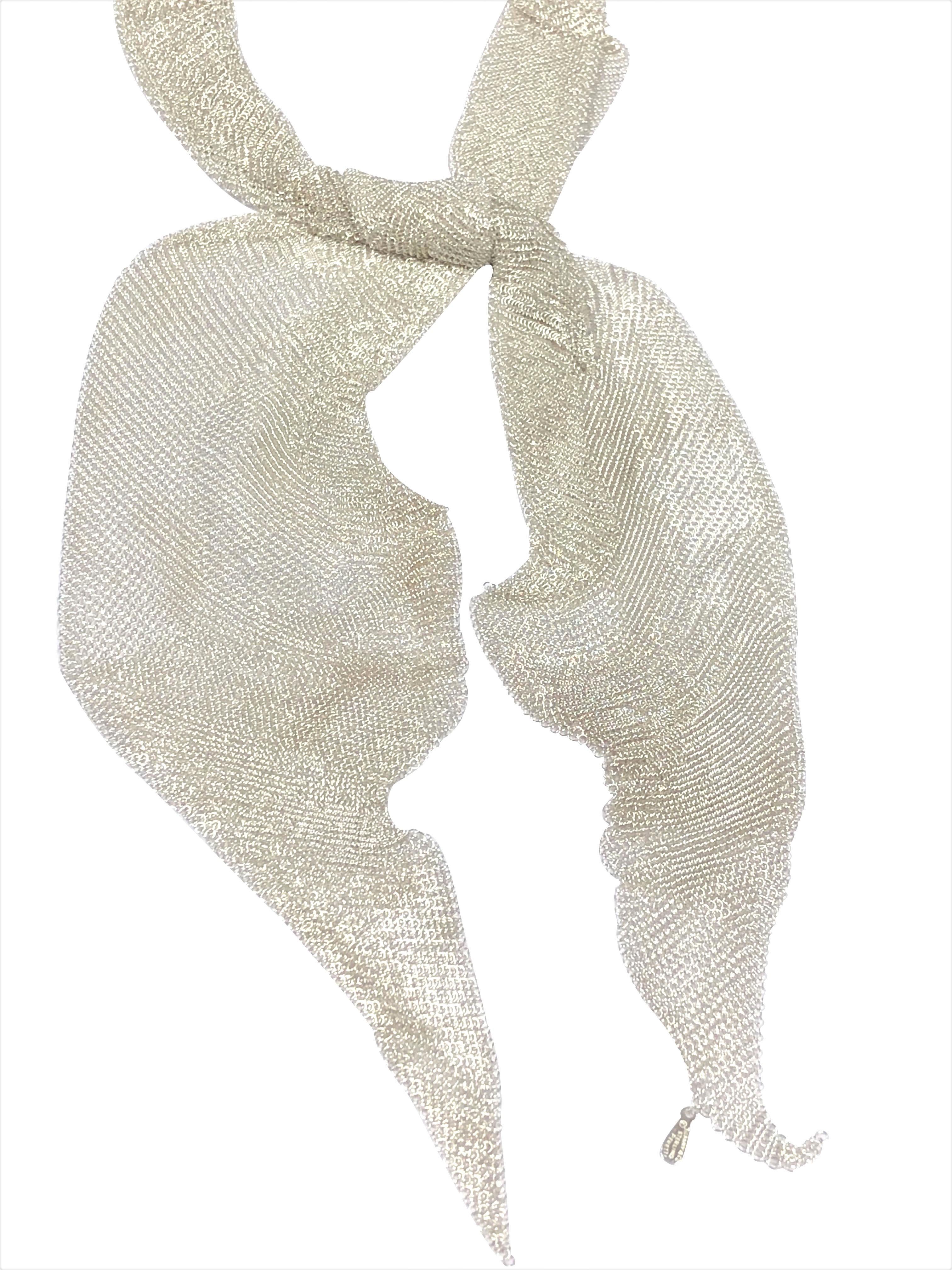 Circa 1990s Elsa Peretti for Tiffany & Company Sterling Silver mesh Scarf, measuring 41 inches in length and 3 inches wide at its widest point. This Scarf is in excellent Unworn condition, never used.