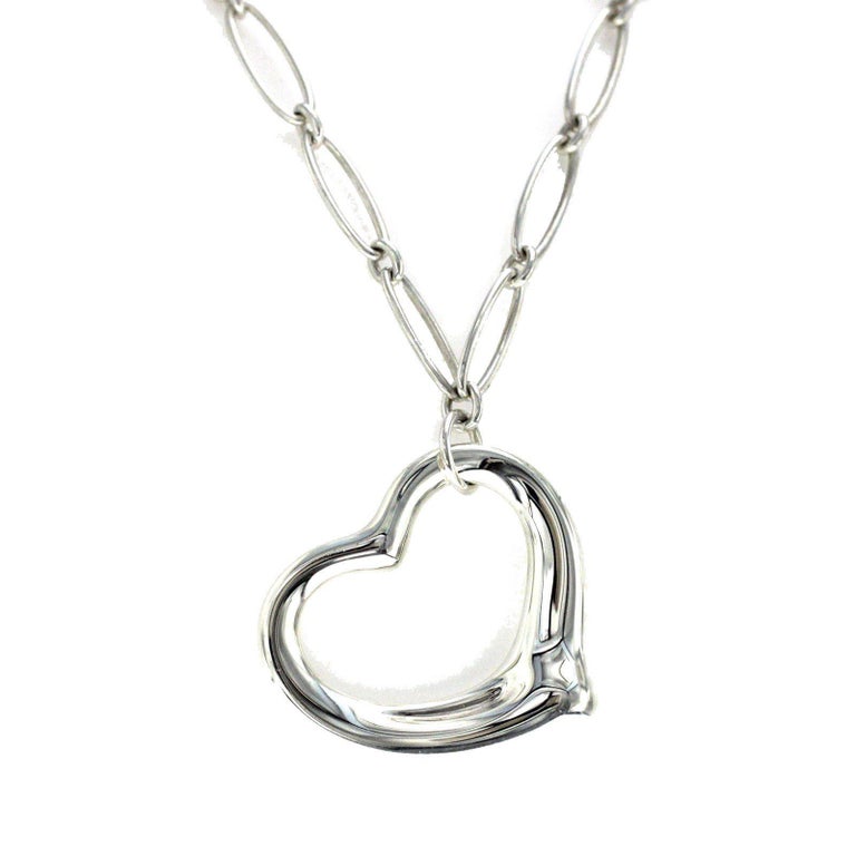 Tiffany and Co. Elsa Peretti Large Sterling Silver Open Heart Necklace at  1stDibs | large sterling silver heart pendant
