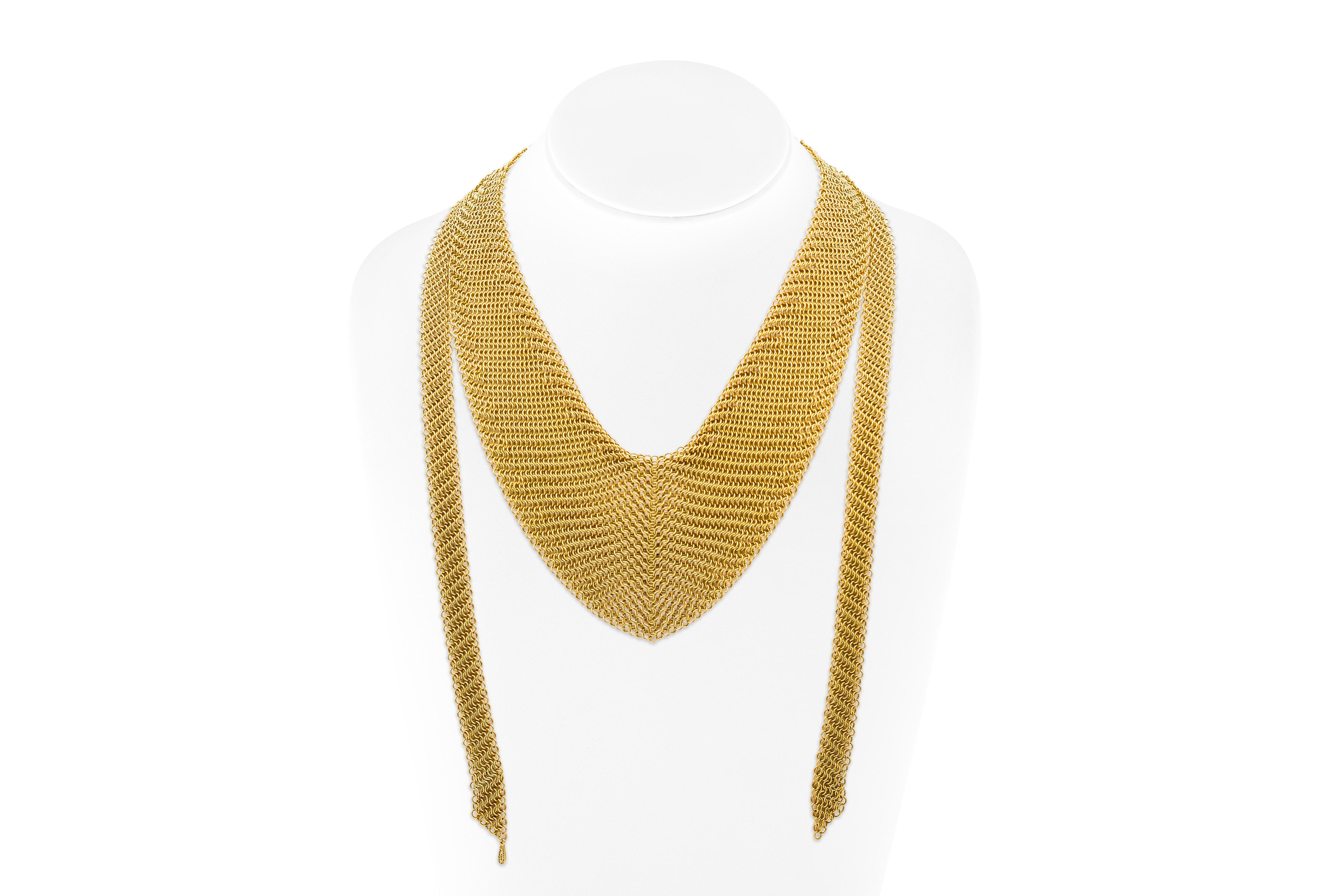 Tiffany & Co. Elsa Peretti Mesh Gold Bib Scarf Necklace In Good Condition For Sale In New York, NY