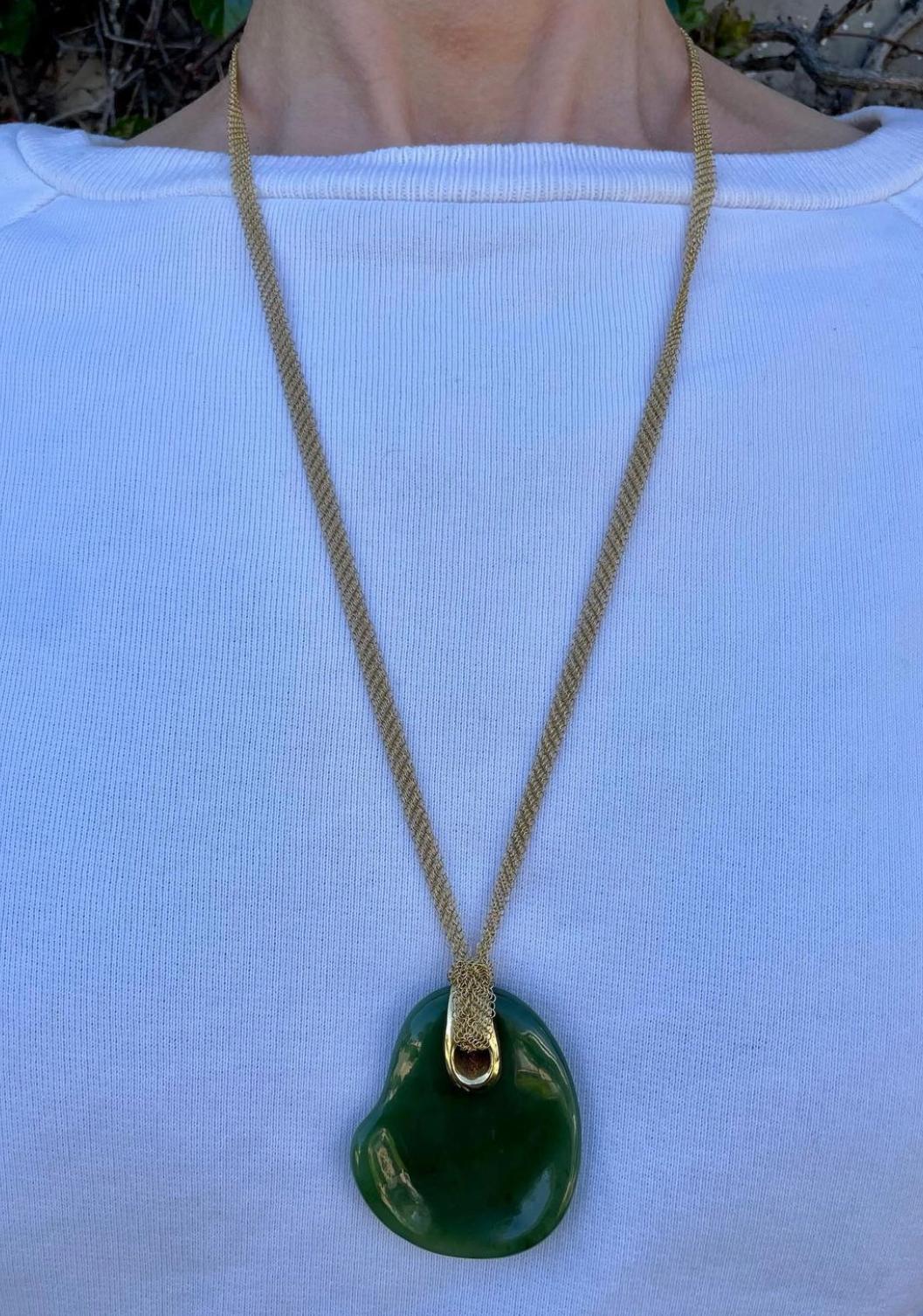 Tiffany & Co. Elsa Peretti Mesh Necklace & Green Jade Pendant 3