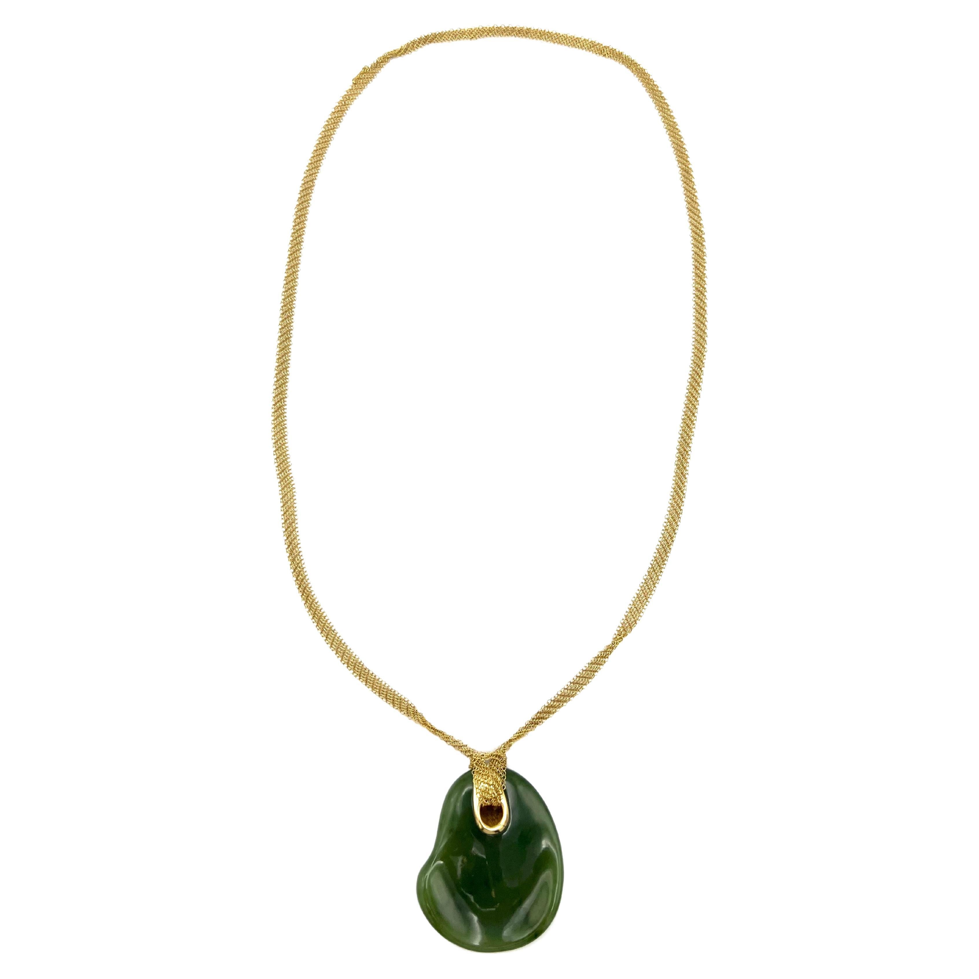 Tiffany & Co. Elsa Peretti Mesh Necklace & Green Jade Pendant