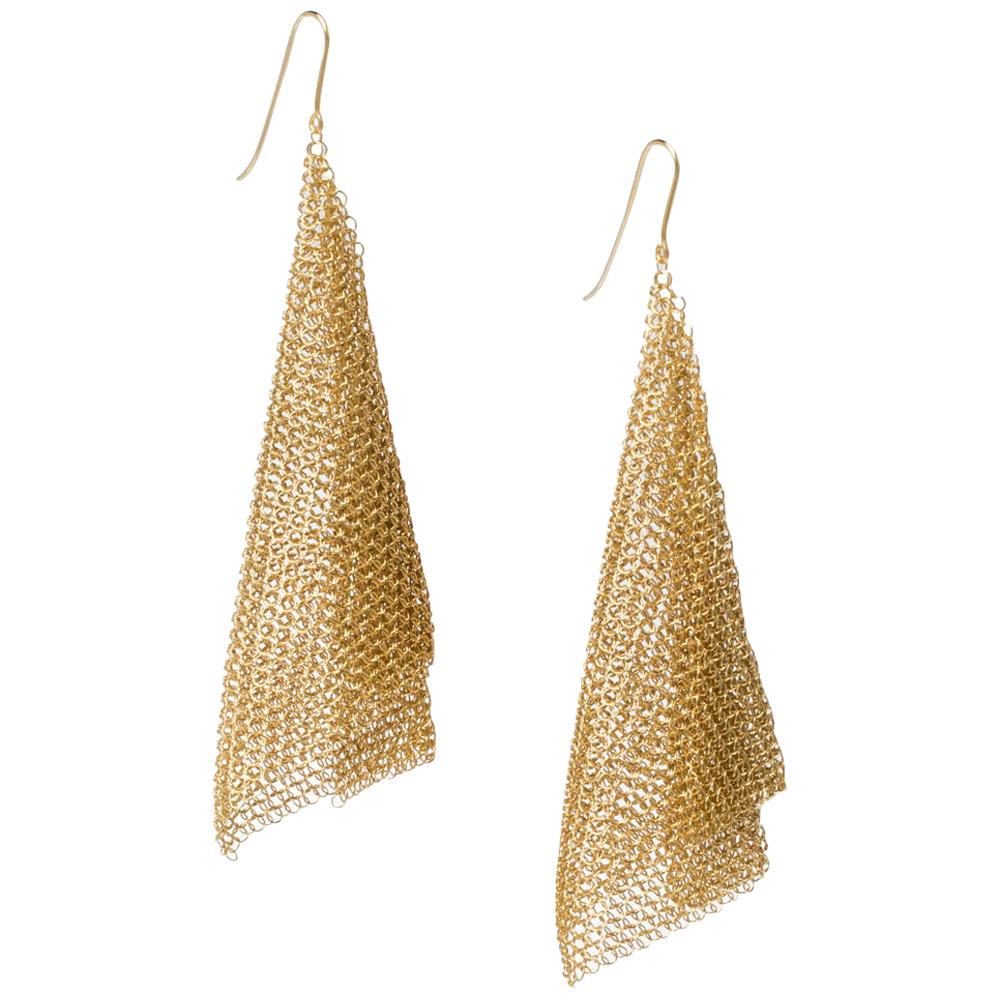 Tiffany & Co. Elsa Peretti Mesh Scarf 18K Yellow Gold Long Hook Earrings
