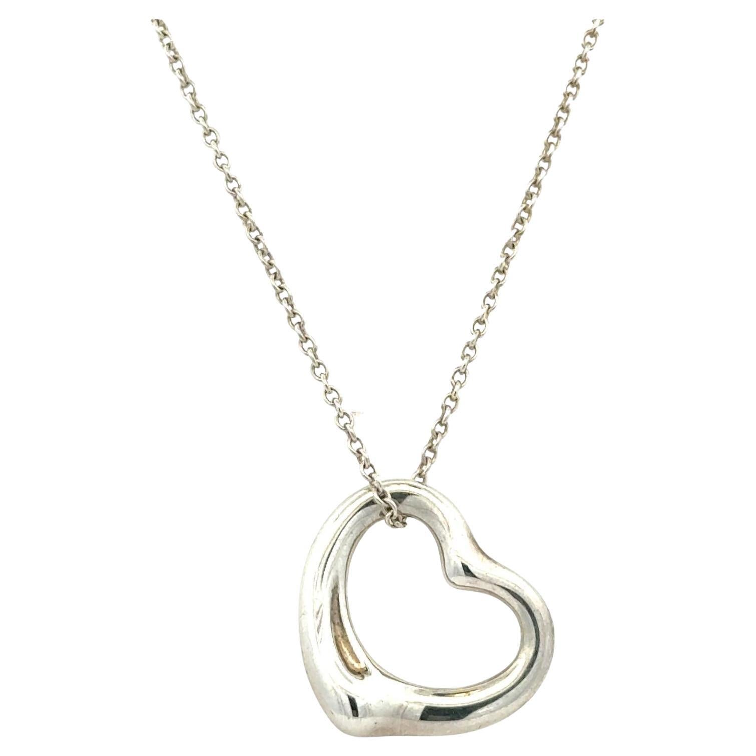 Tiffany & Co. Elsa Peretti Open Floating Heart Pendant Necklace Sterling Silver For Sale