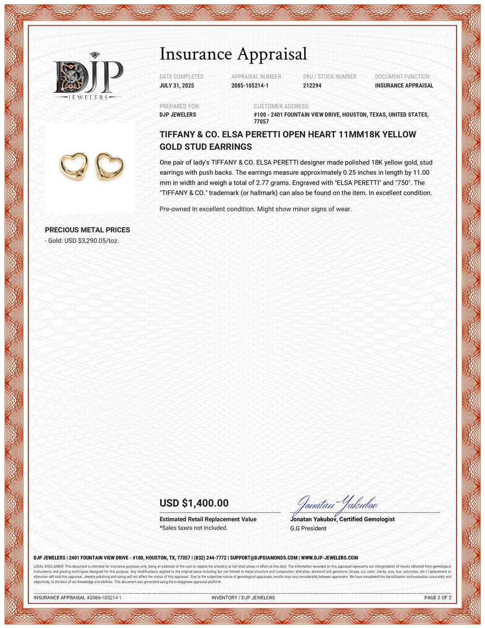 Tiffany & Co. Orecchini a perno in oro giallo 18 carati Elsa Peretti con cuore aperto da 11 mm in vendita 6